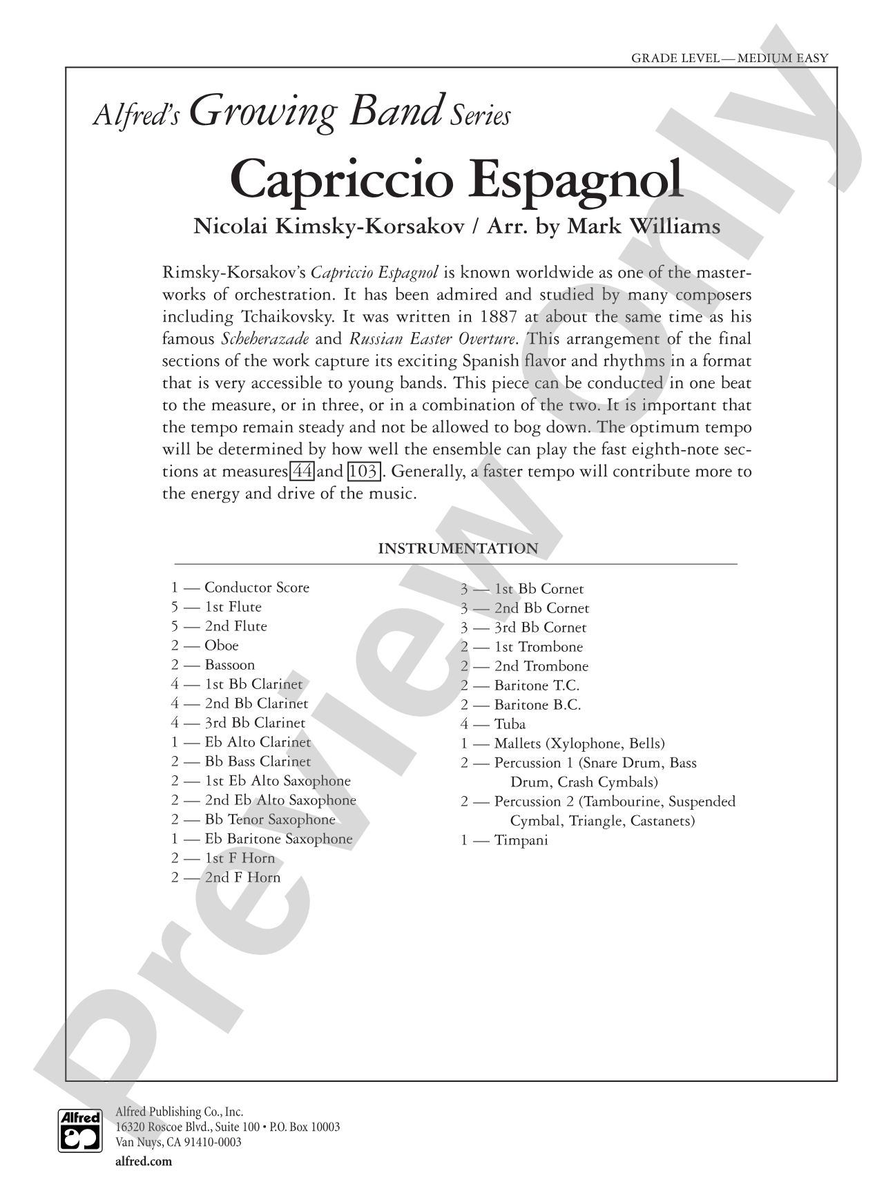Capriccio Espagnol: Concert Band Conductor Score & Parts