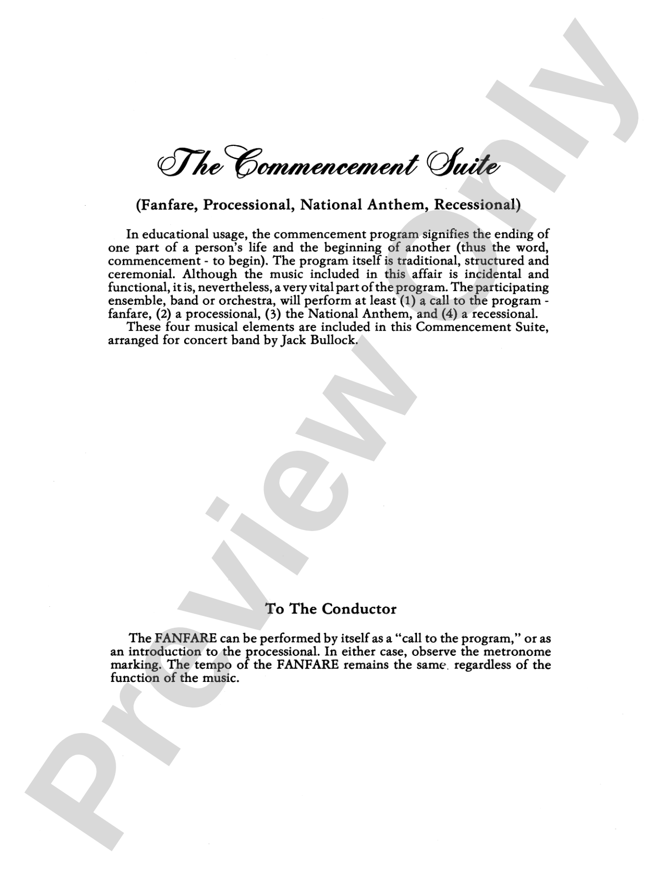 Commencement Suite (featuring a Fanfare, Processional, The National Anthem and a Recessional): Concert Band Conductor Score & Parts