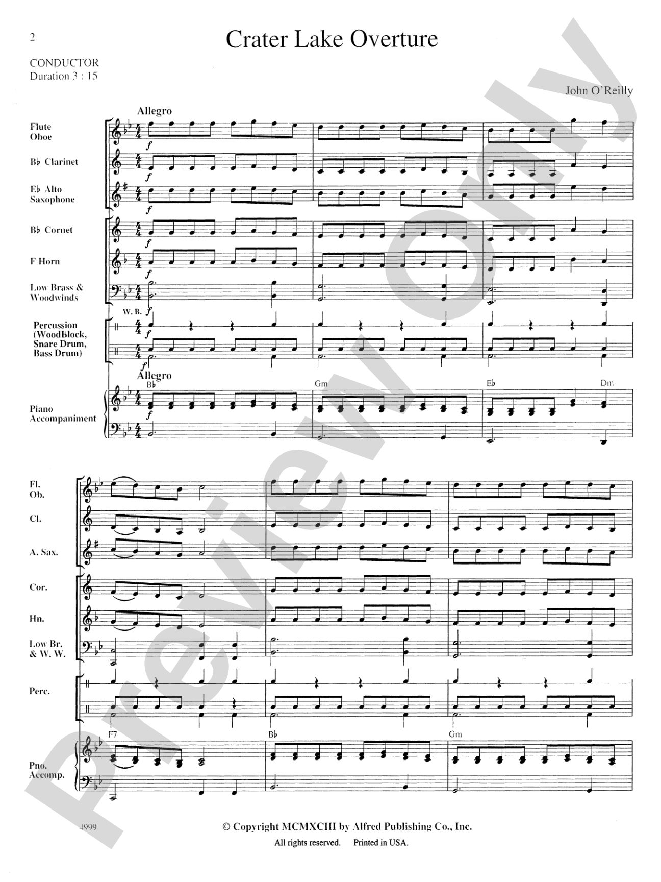 Crater Lake Overture: Concert Band Conductor Score & Parts
