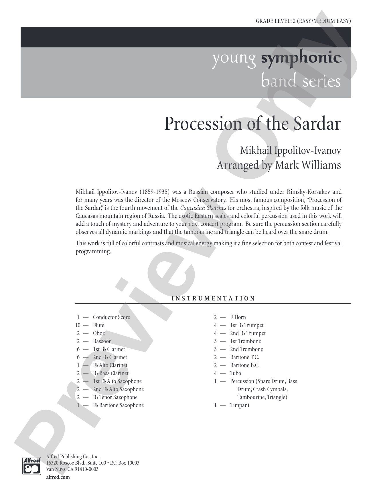 Procession of the Sardar: Concert Band Conductor Score & Parts