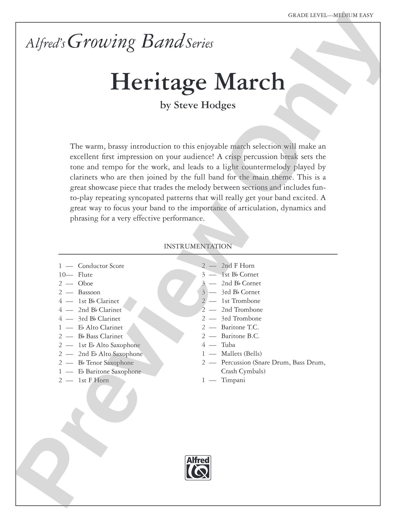 Heritage March: Concert Band Conductor Score & Parts
