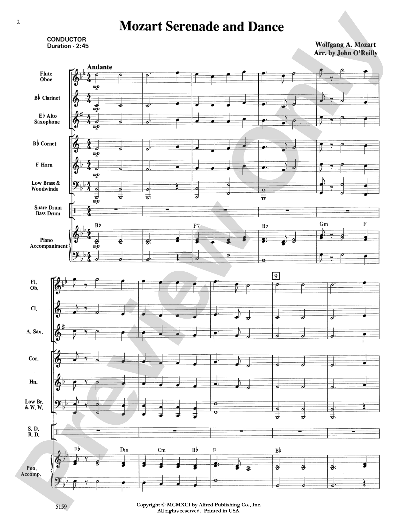 Mozart Serenade and Dance: Concert Band Conductor Score & Parts