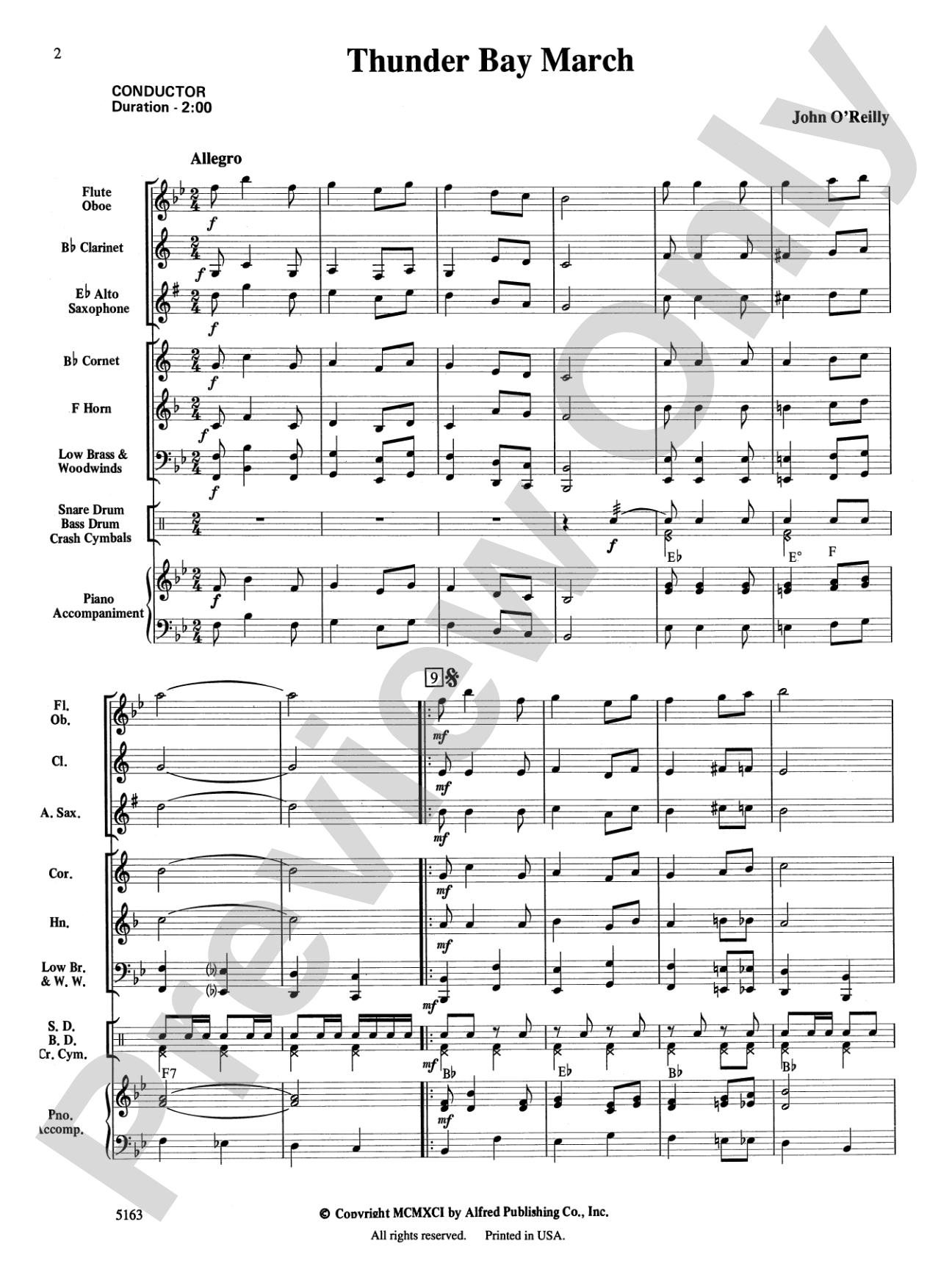 Thunder Bay March: Concert Band Conductor Score & Parts