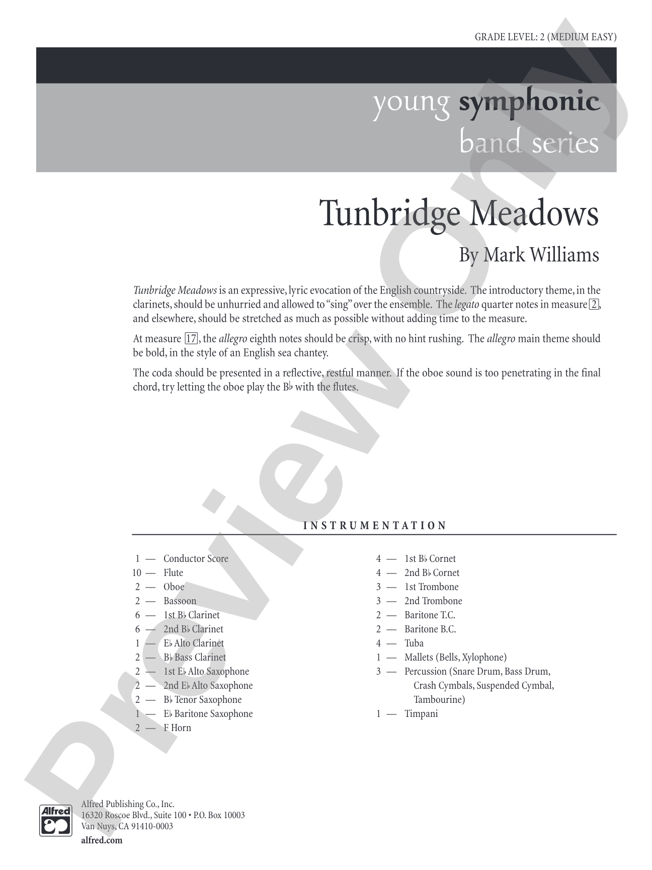 Tunbridge Meadows: Concert Band Conductor Score & Parts