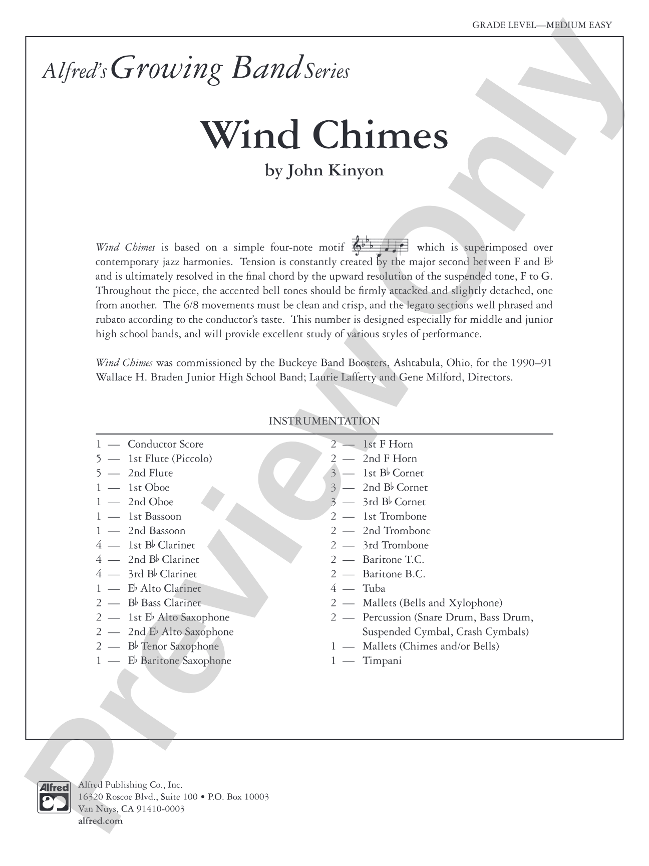 Wind Chimes: Concert Band Conductor Score & Parts