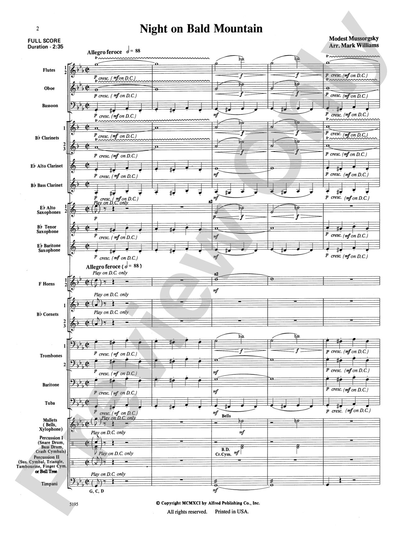 Night on Bald Mountain: Concert Band Conductor Score & Parts