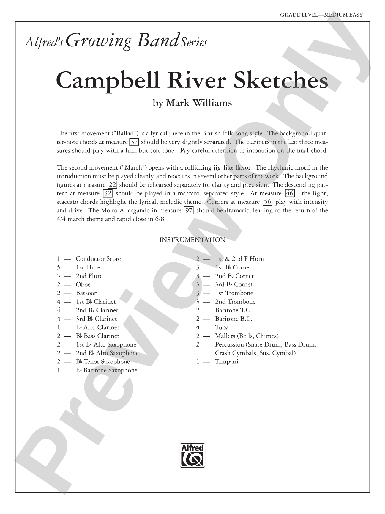 Campbell River Sketches: Concert Band Conductor Score & Parts