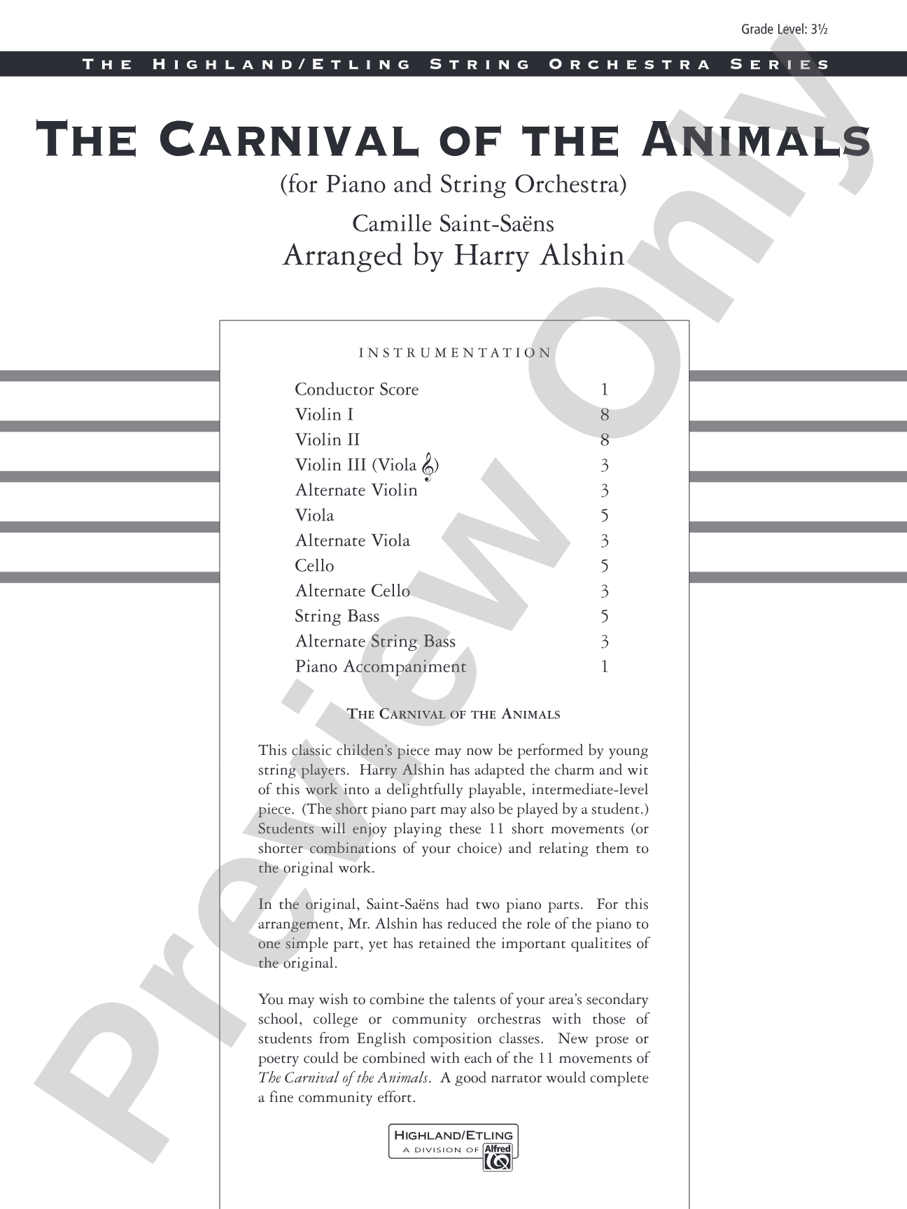 Carnival of the Animals: String Orchestra Conductor Score & Parts