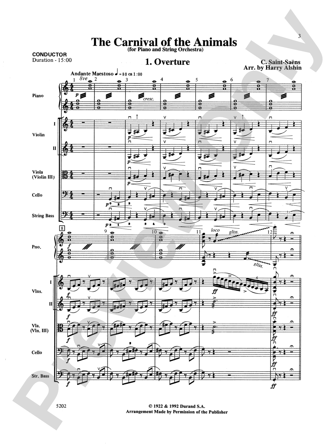 Carnival of the Animals: String Orchestra Conductor Score & Parts