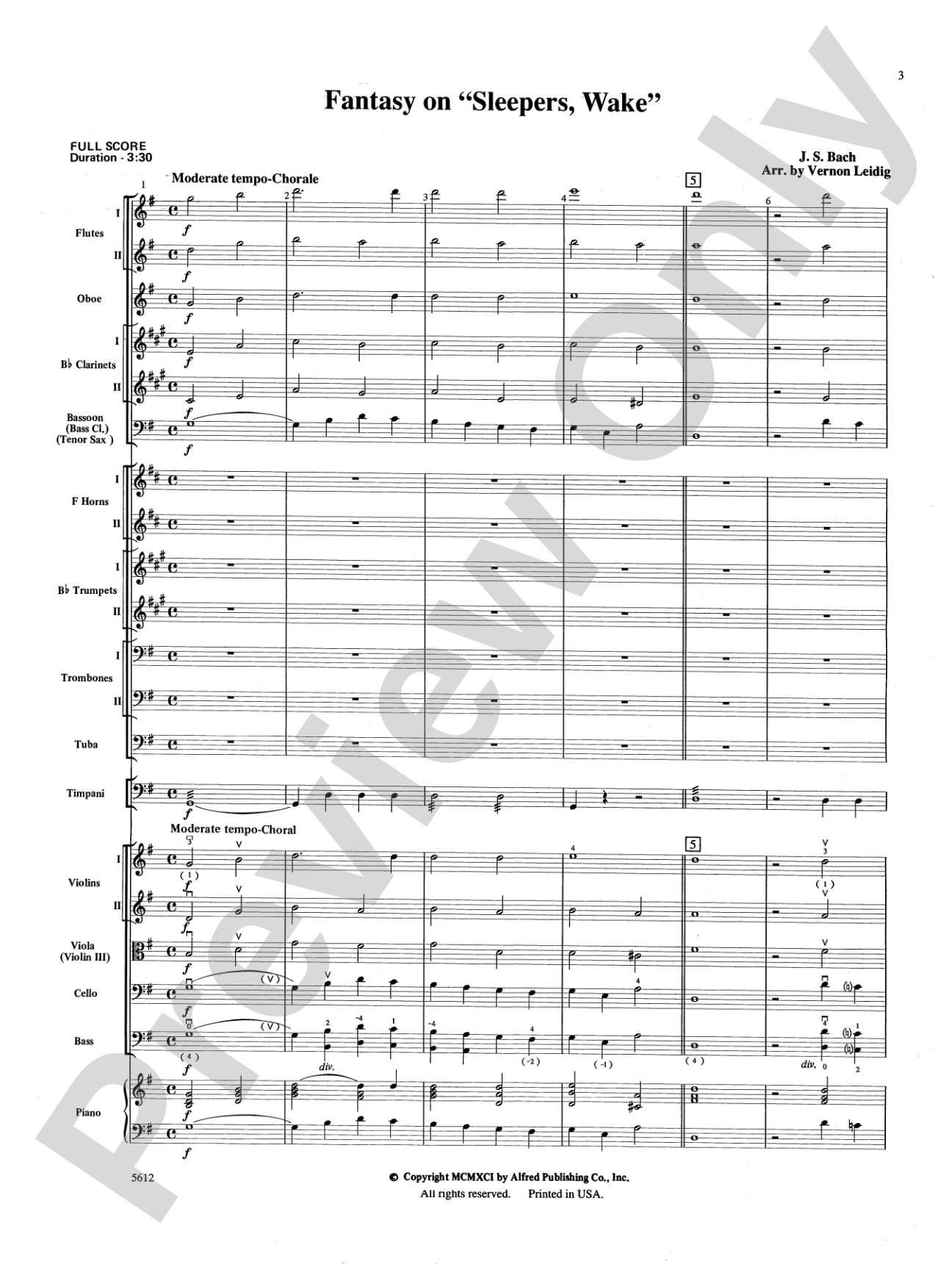 Fantasy on "Sleepers, Wake": Full Orchestra Conductor Score & Parts