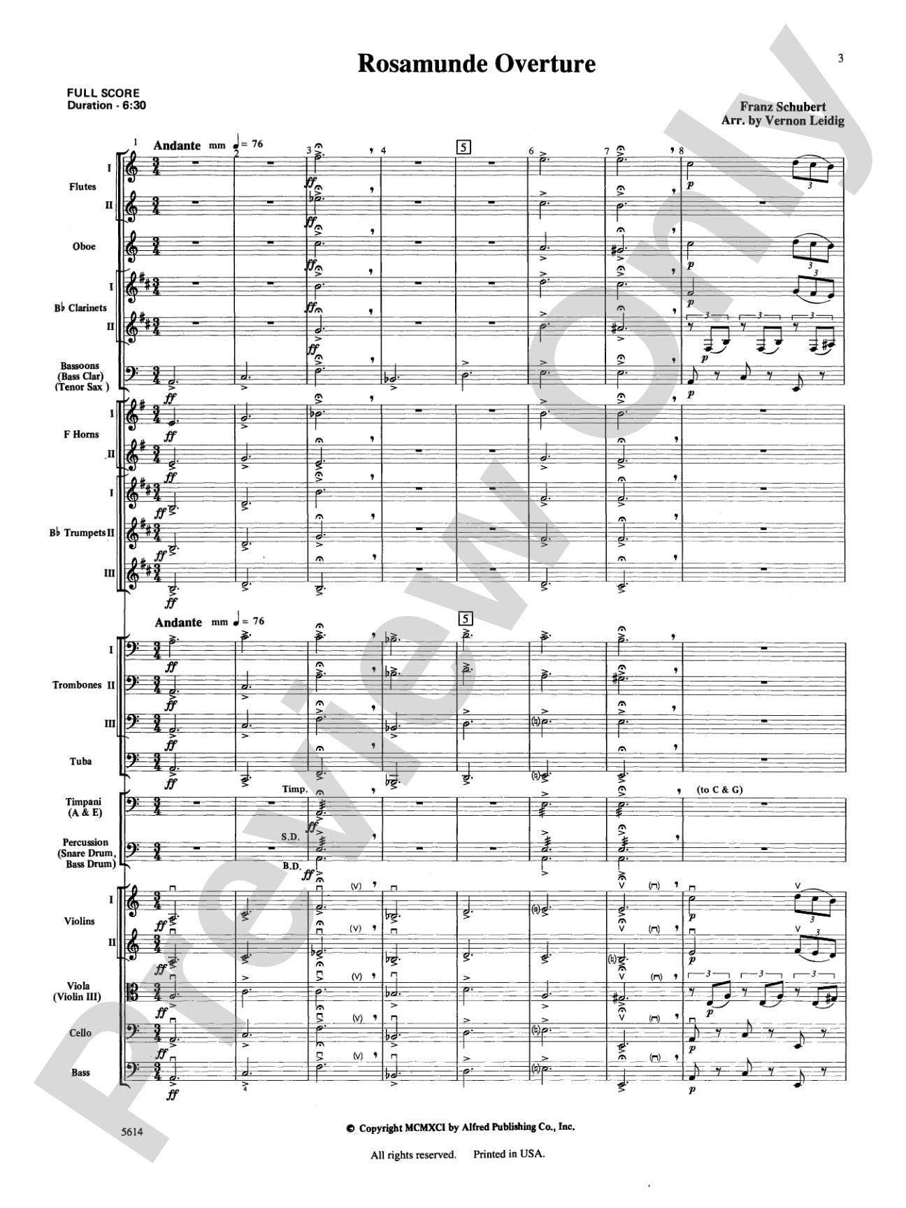 Rosamunde Overture, Opus 26: Full Orchestra Conductor Score & Parts