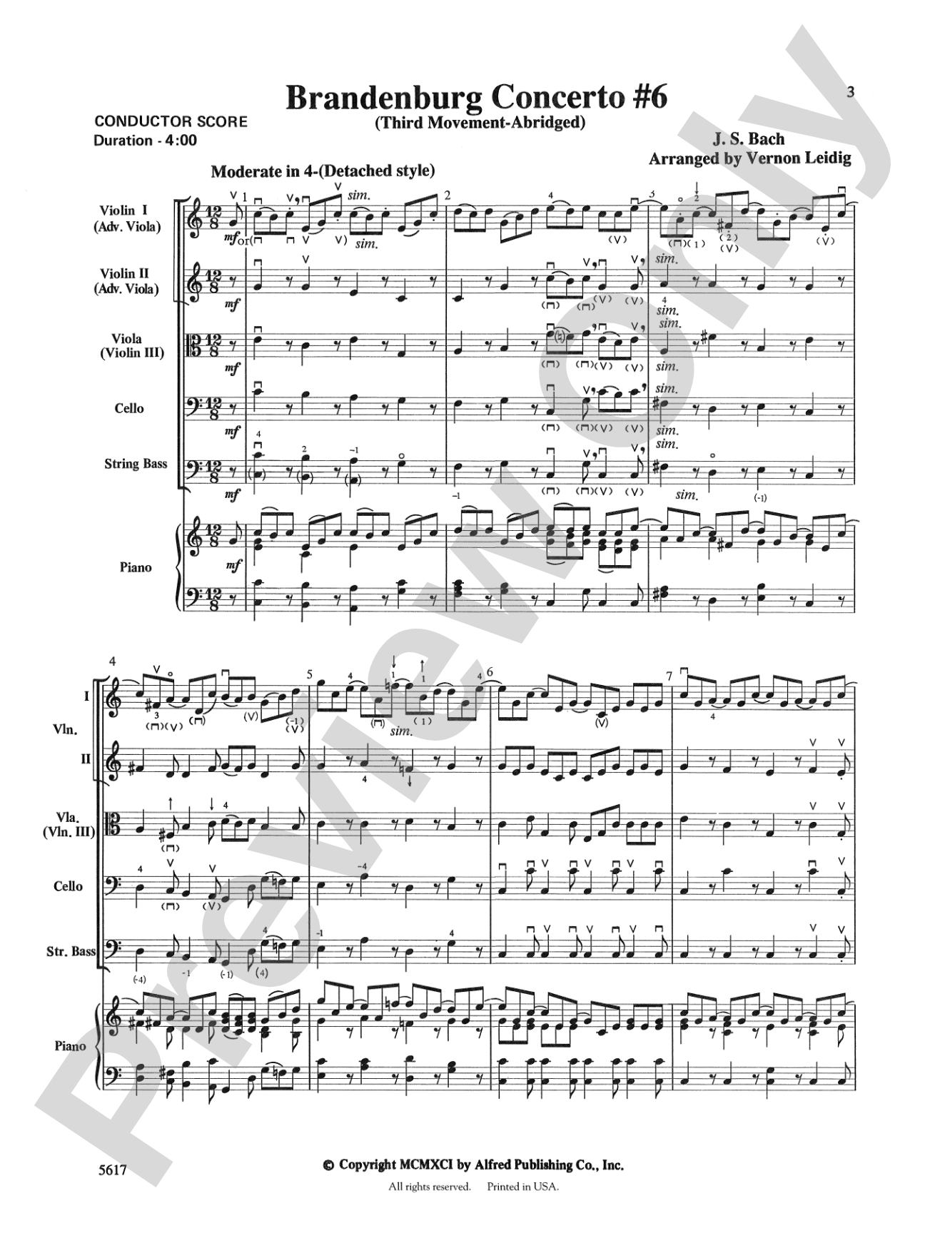 Brandenburg Concerto No. 6, 3rd Movement (Abridged): String Orchestra Conductor Score & Parts