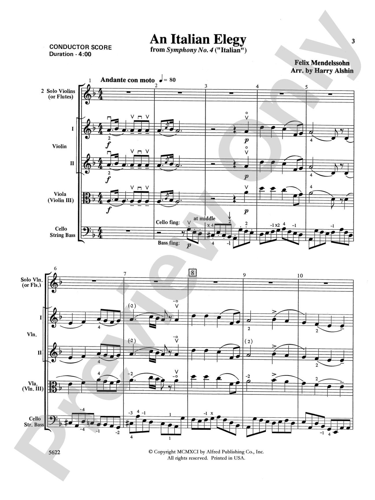 An Italian Elegy, from Symphony No. 4 "Italian": String Orchestra Conductor Score & Parts