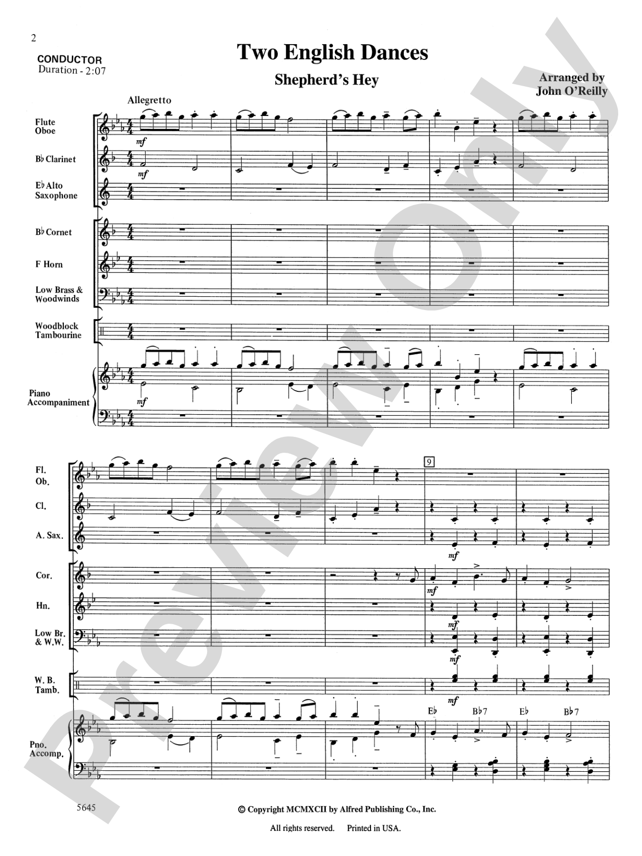 Two English Dances: Concert Band Conductor Score & Parts