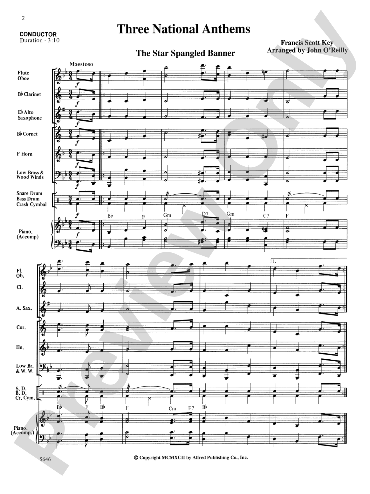 Three National Anthems (Star Spangled Banner, O Canada!, America/God Save the Queen): Concert Band Conductor Score & Parts