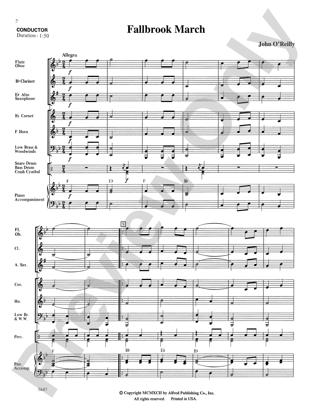 Fallbrook March: Concert Band Conductor Score & Parts