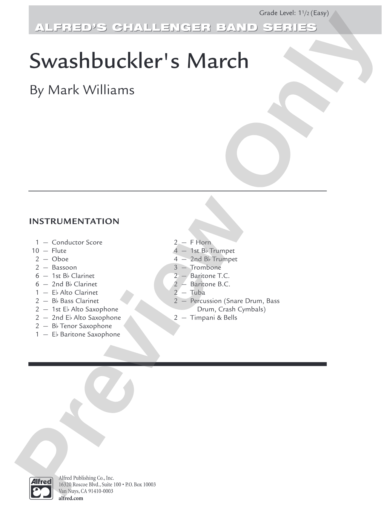 Swashbuckler's March: Concert Band Conductor Score & Parts