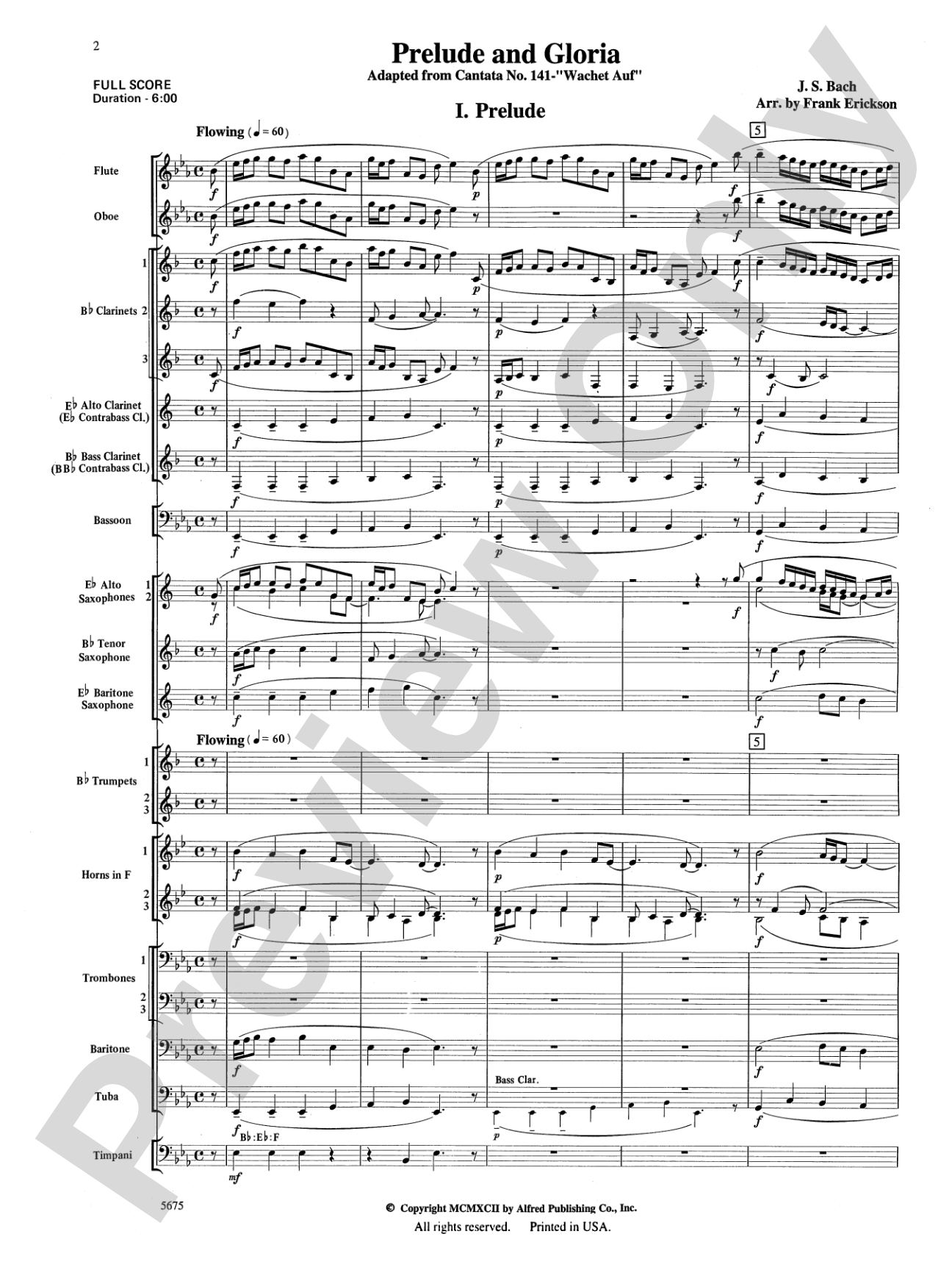 Prelude and Gloria (Adapted from Cantata No. 141 -- "Wachet Auf"): Concert Band Conductor Score & Parts