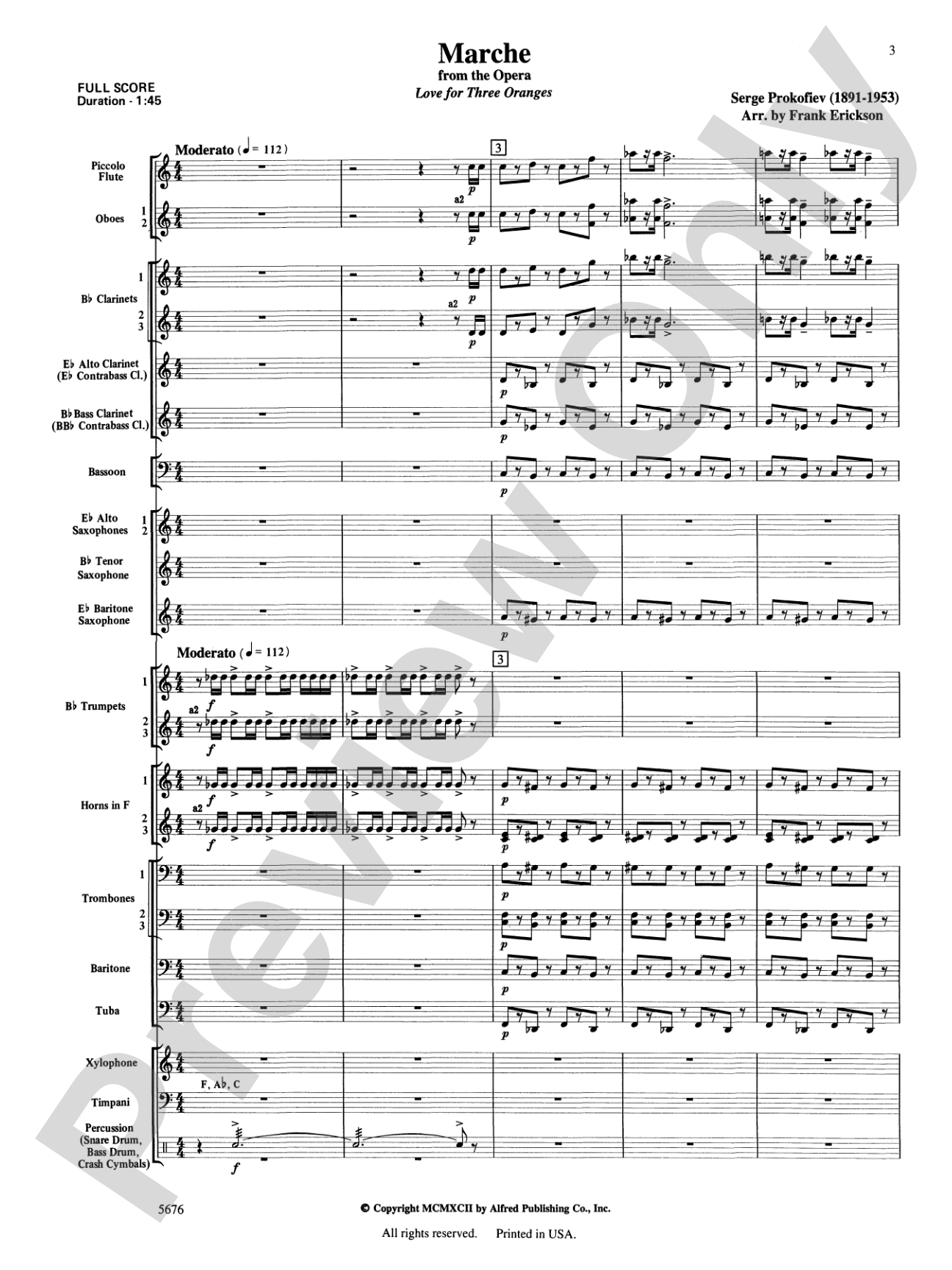 March from the Opera Love for 3 Oranges: Concert Band Conductor Score & Parts