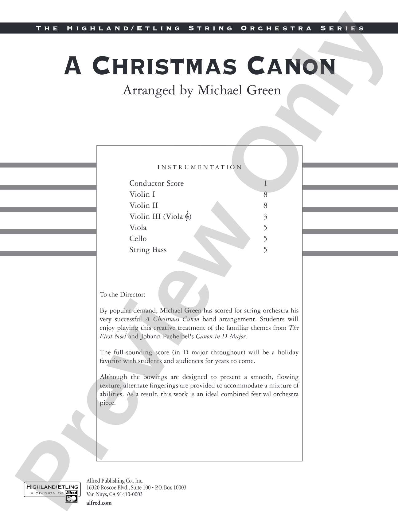 A Christmas Canon: String Orchestra Conductor Score & Parts