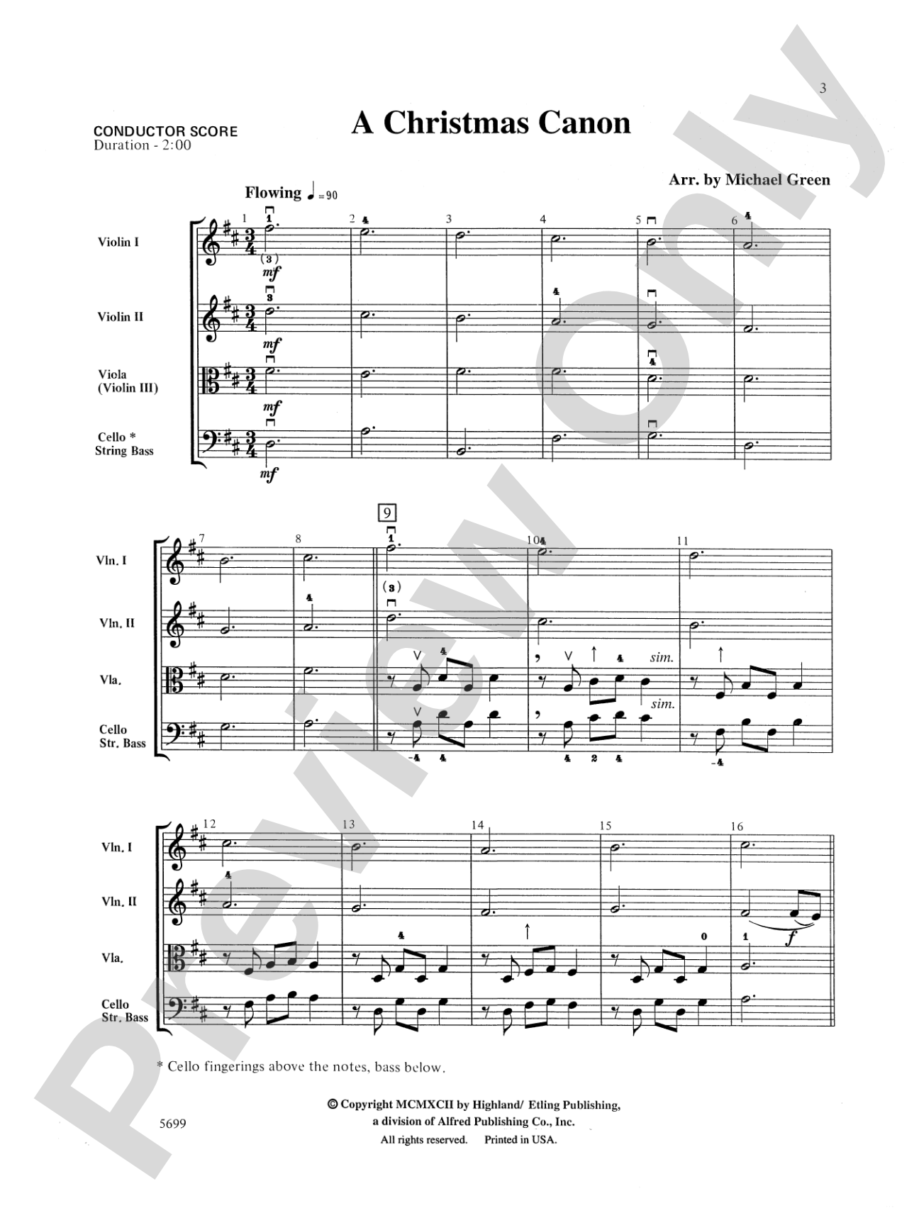 A Christmas Canon: String Orchestra Conductor Score & Parts