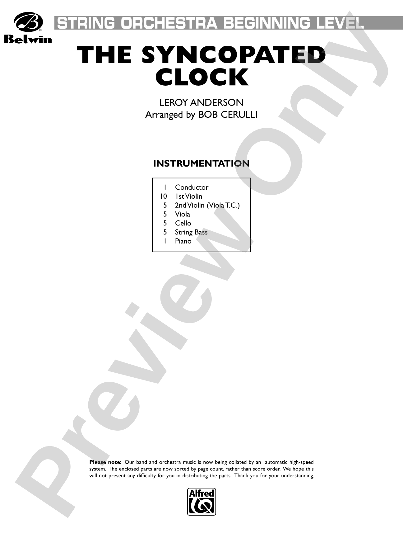 The Syncopated Clock: String Orchestra Conductor Score & Parts