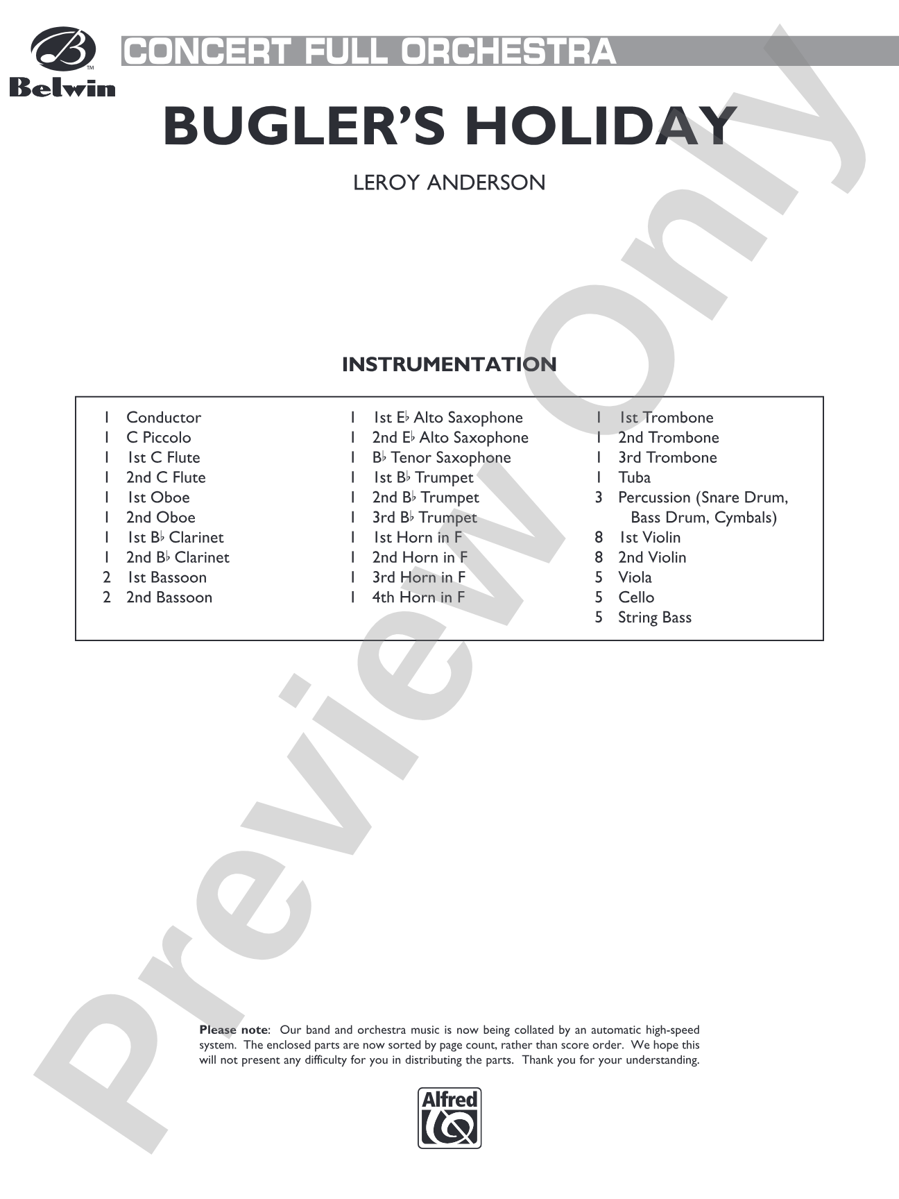 Bugler's Holiday: Full Orchestra Conductor Score & Parts