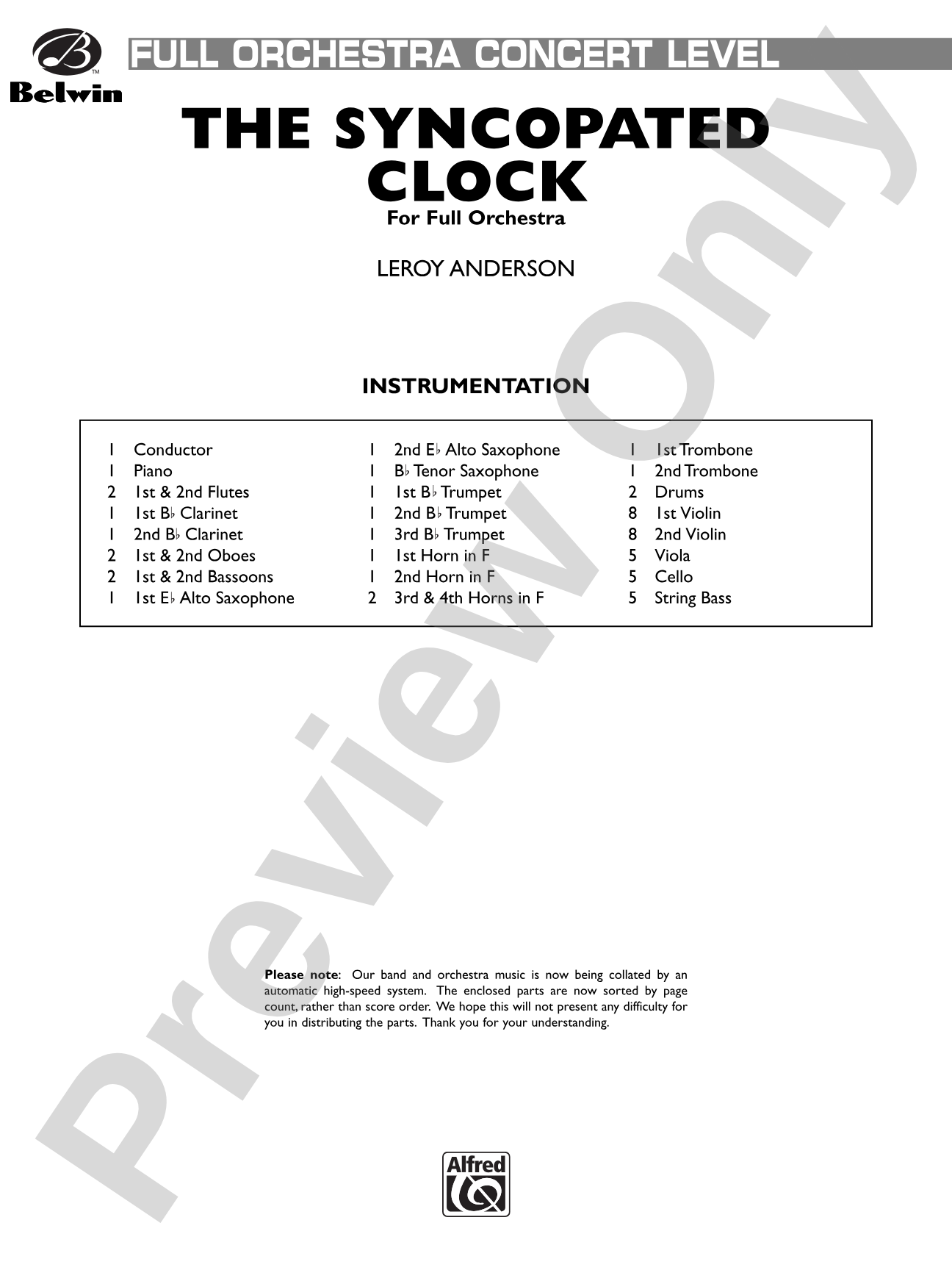 The Syncopated Clock: Full Orchestra Conductor Score & Parts