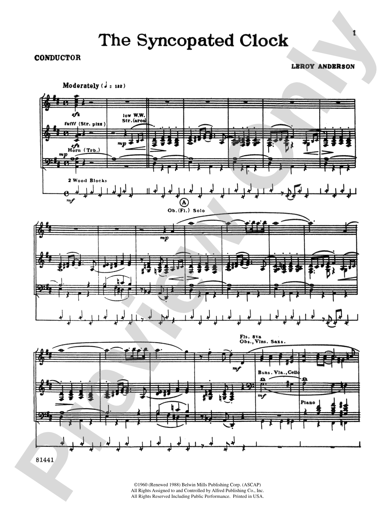 The Syncopated Clock: Full Orchestra Conductor Score & Parts