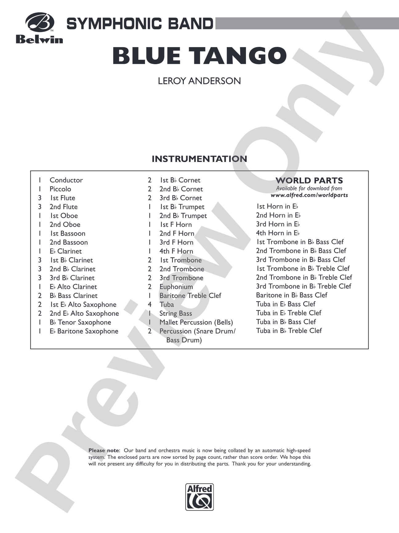 Blue Tango: Concert Band Conductor Score & Parts