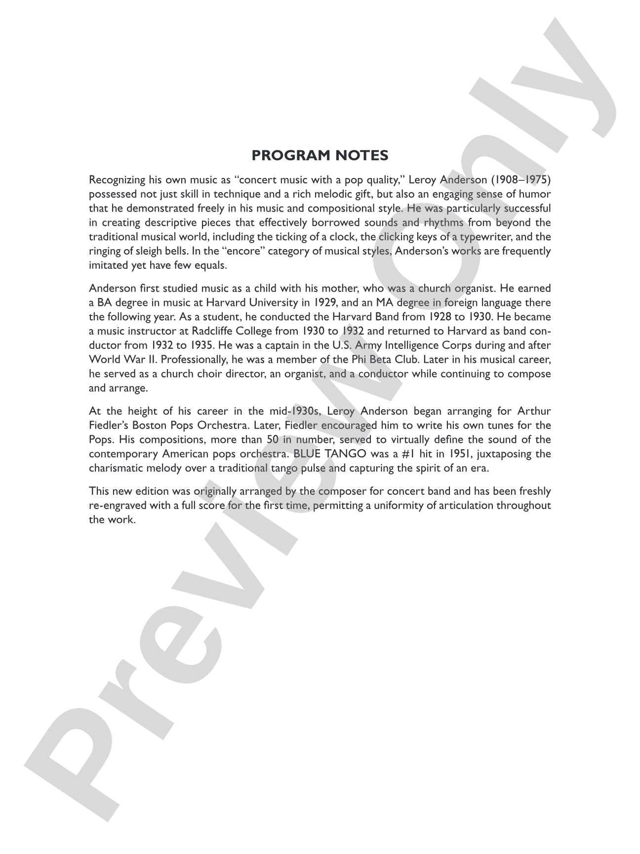 Blue Tango: Concert Band Conductor Score & Parts