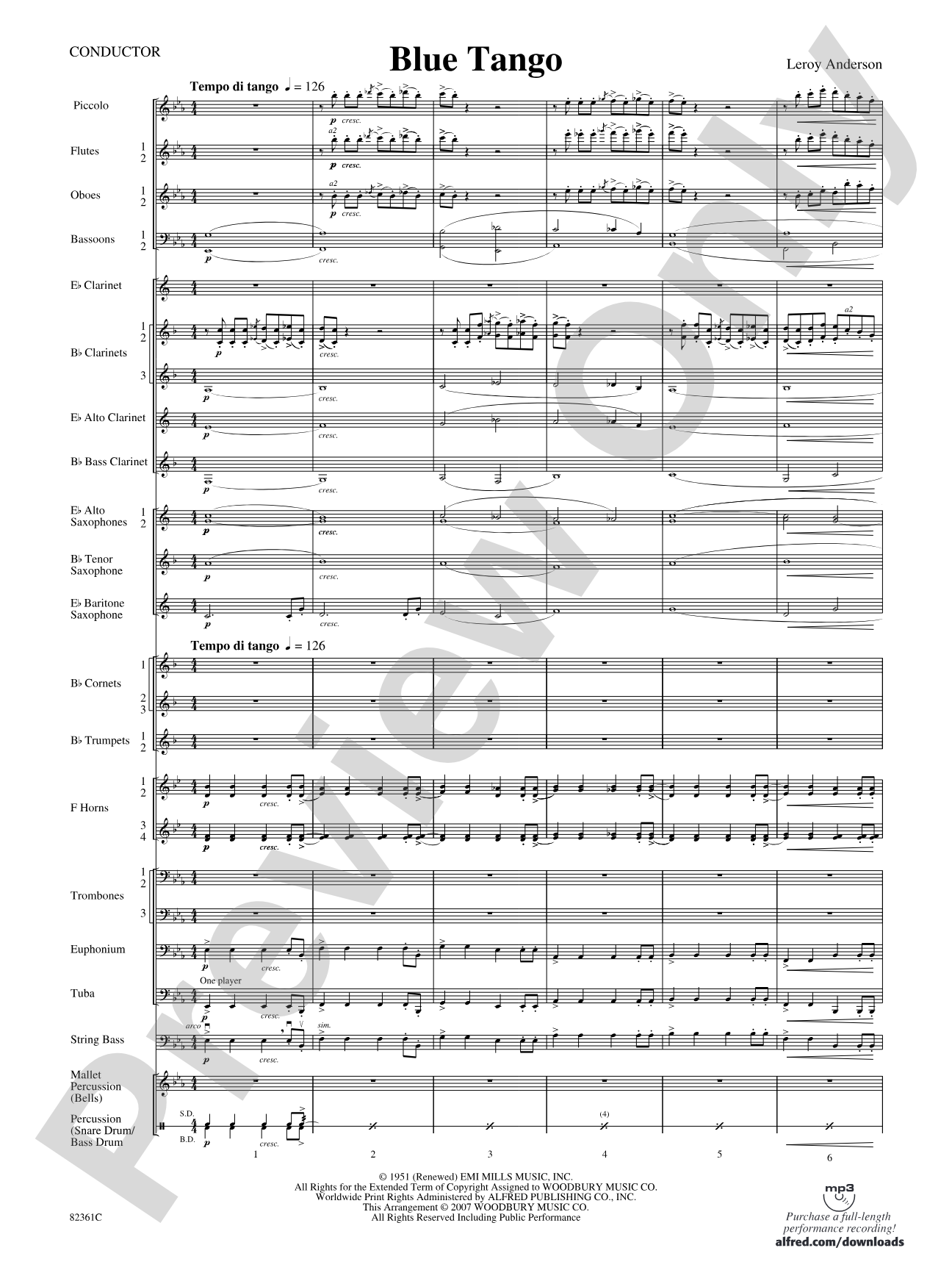 Blue Tango: Concert Band Conductor Score & Parts