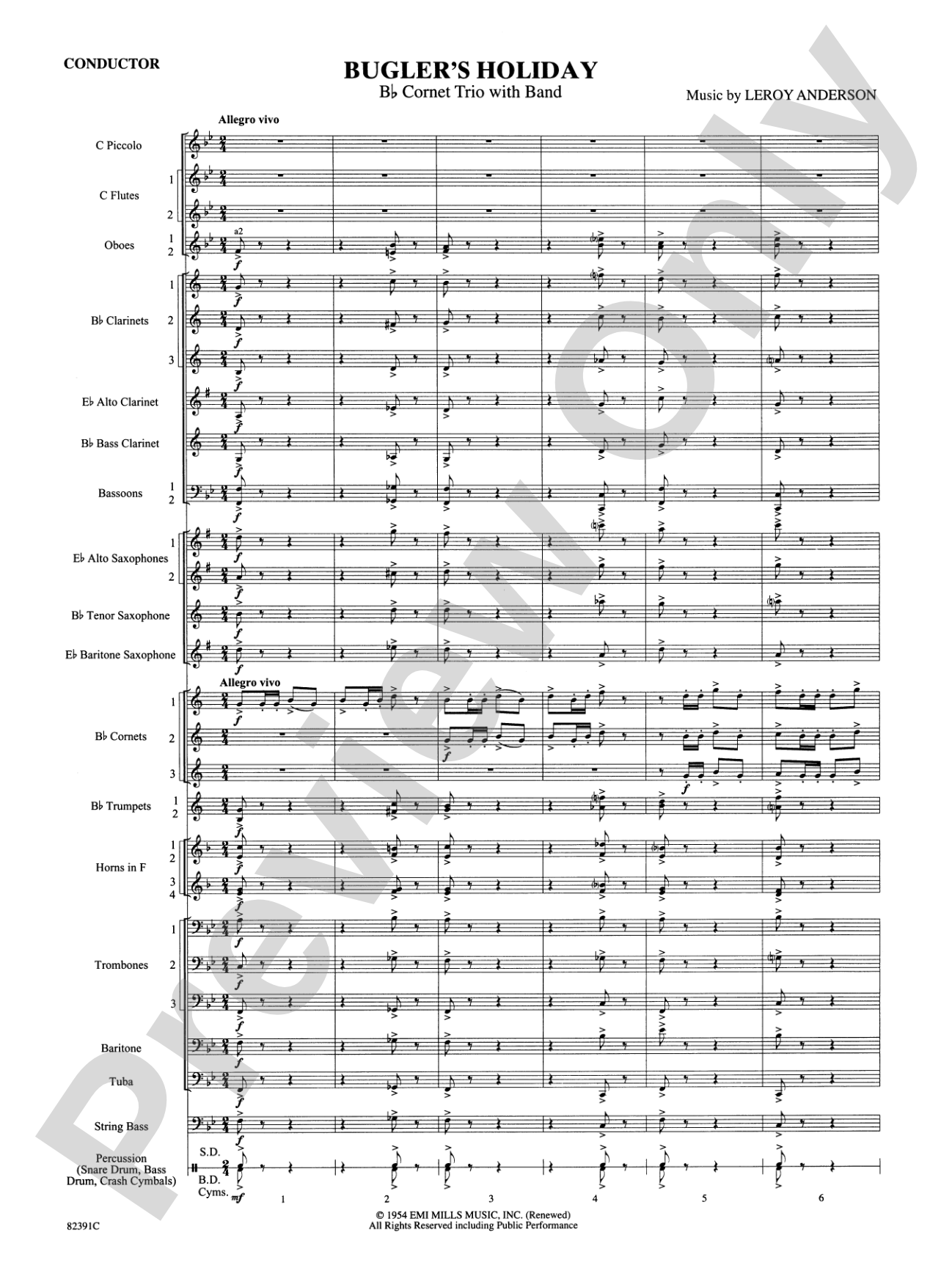 Bugler's Holiday (with Cornet Trio): Concert Band Conductor Score & Parts