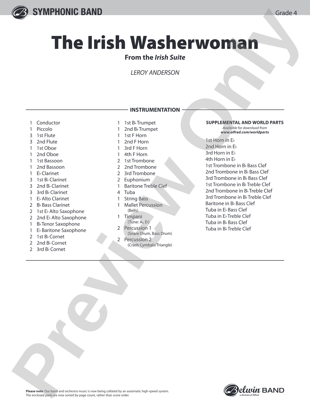 The Irish Washerwoman (from the Irish Suite): Concert Band Conductor Score & Parts