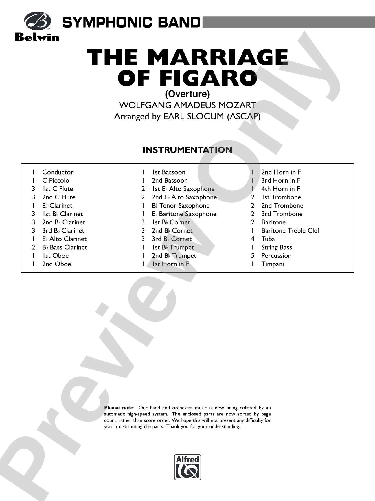 The Marriage of Figaro Overture: Concert Band Conductor Score & Parts