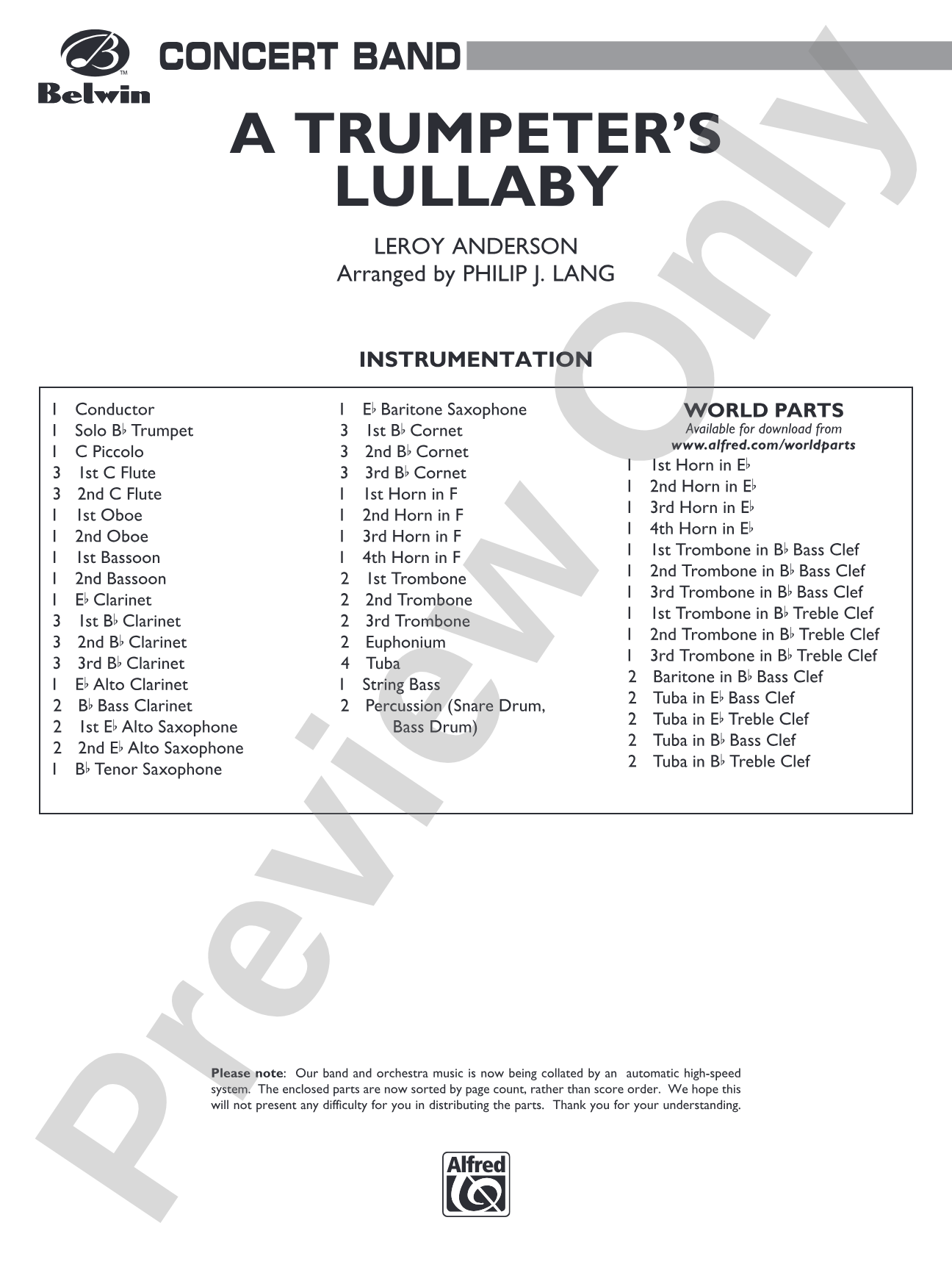 Trumpeter's Lullaby (with Trumpet Solo): Concert Band Conductor Score & Parts