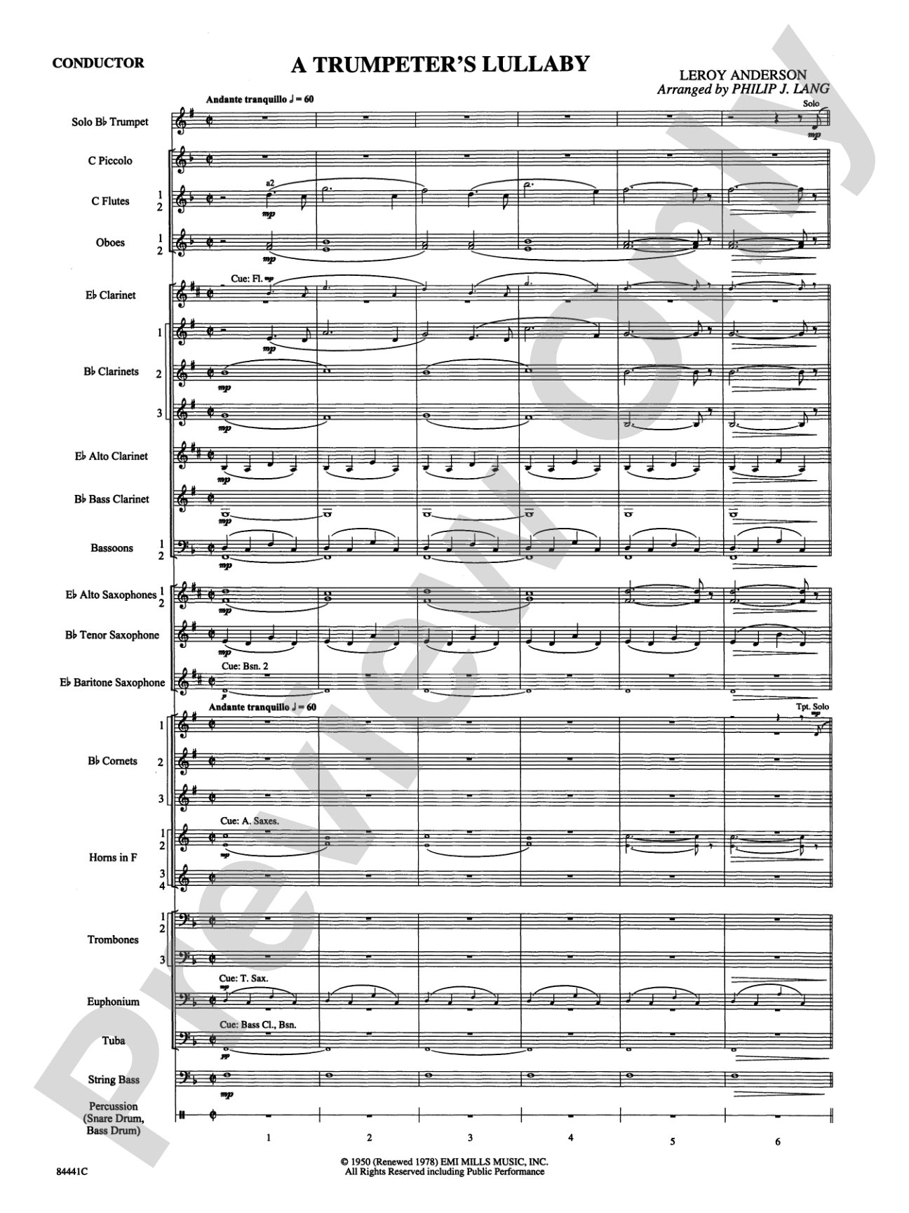 Trumpeter's Lullaby (with Trumpet Solo): Concert Band Conductor Score & Parts