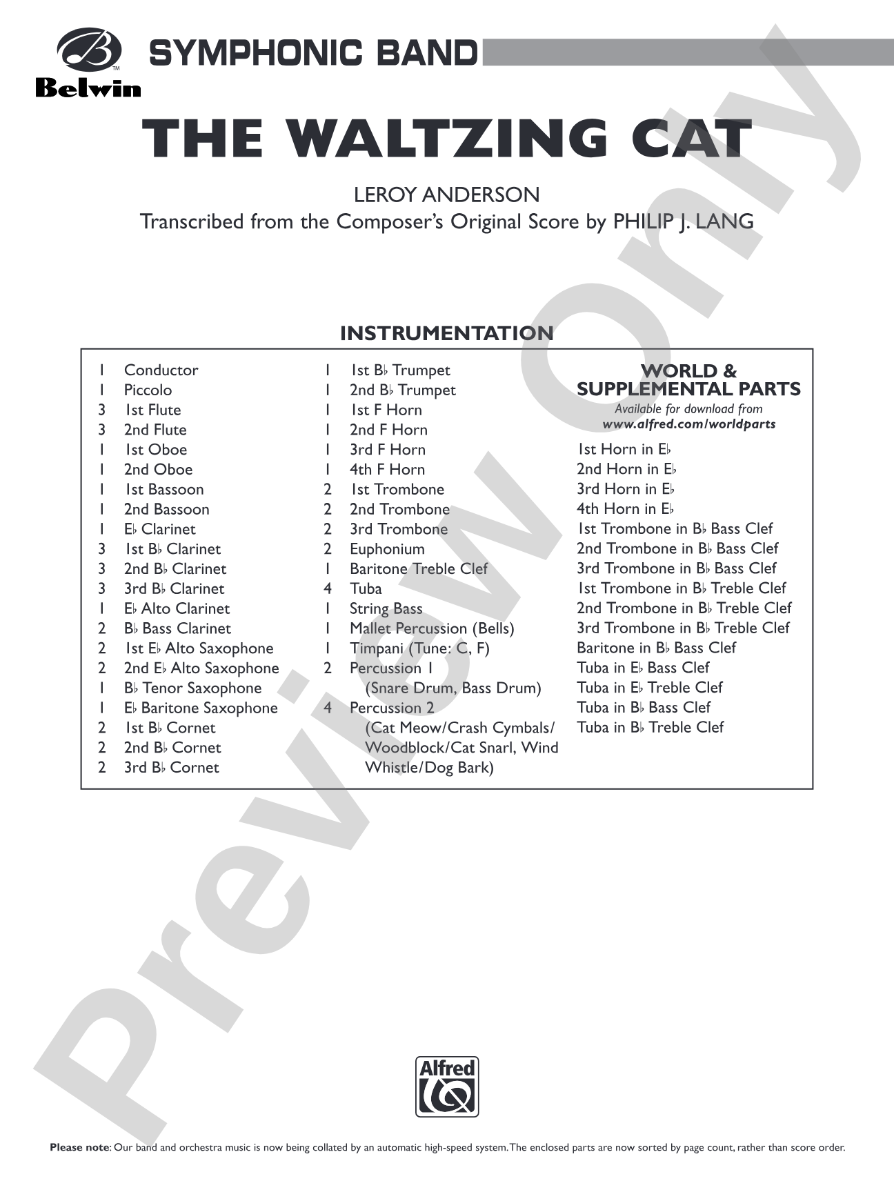 The Waltzing Cat: Concert Band Conductor Score & Parts