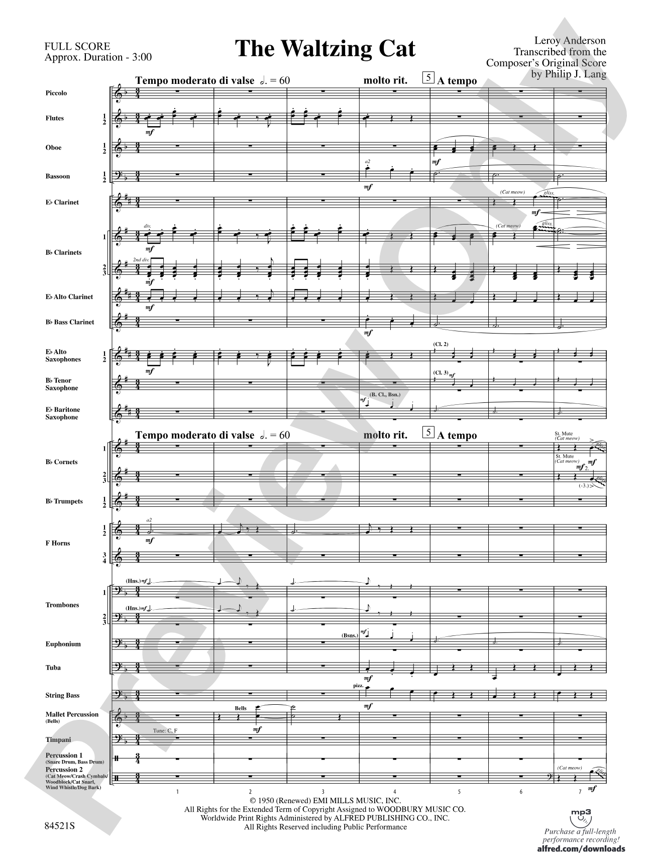The Waltzing Cat: Concert Band Conductor Score & Parts