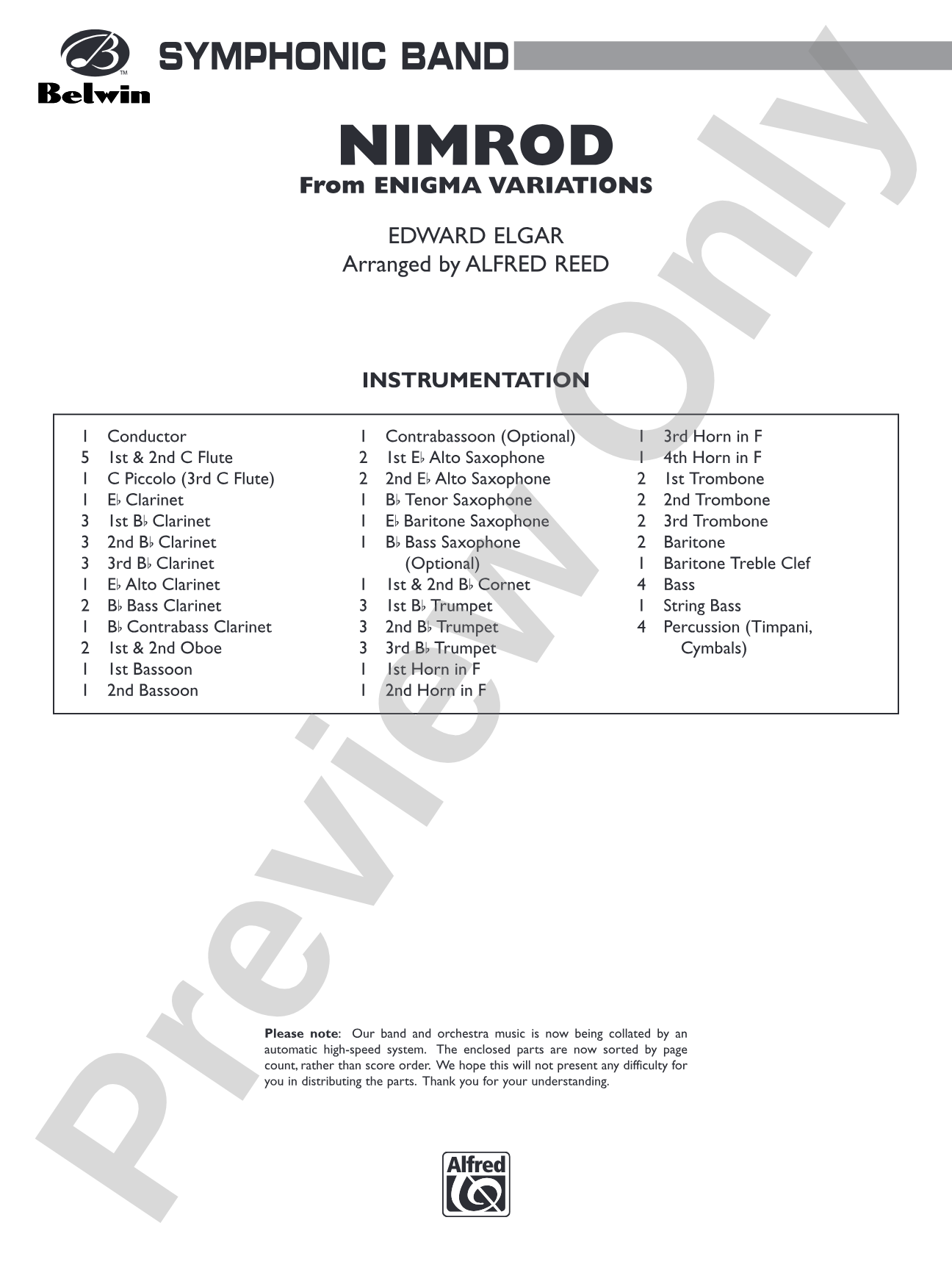 Nimrod (from Elgar's Variations): Concert Band Conductor Score & Parts