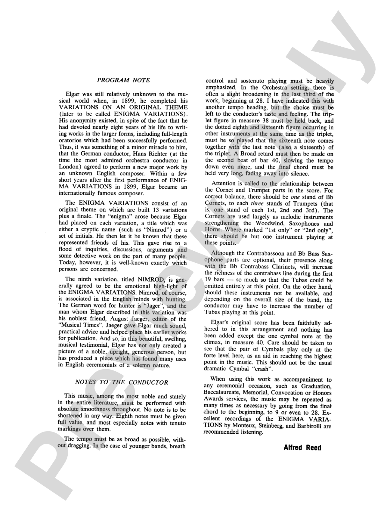 Nimrod (from Elgar's Variations): Concert Band Conductor Score & Parts