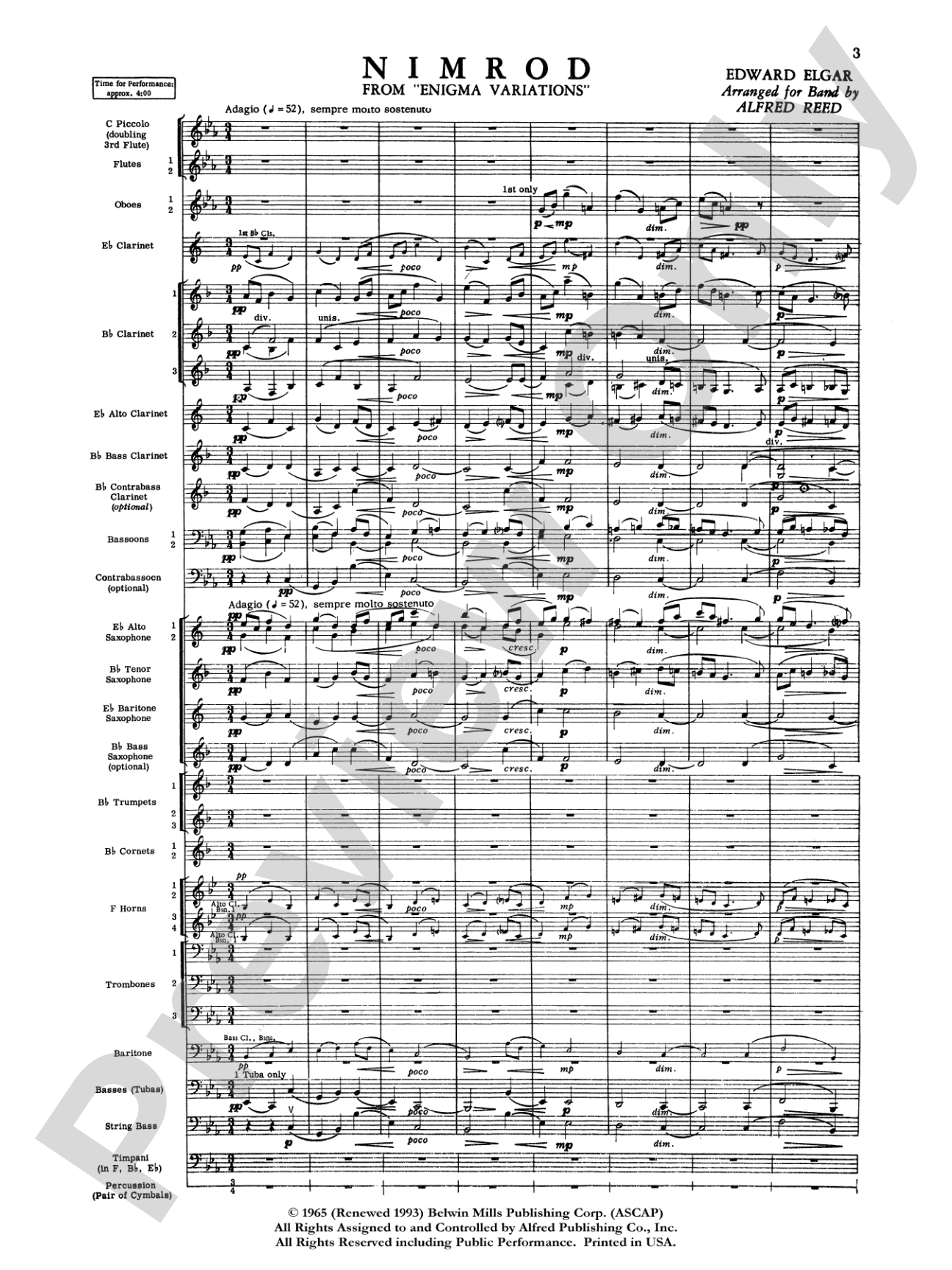 Nimrod (from Elgar's Variations): Concert Band Conductor Score & Parts
