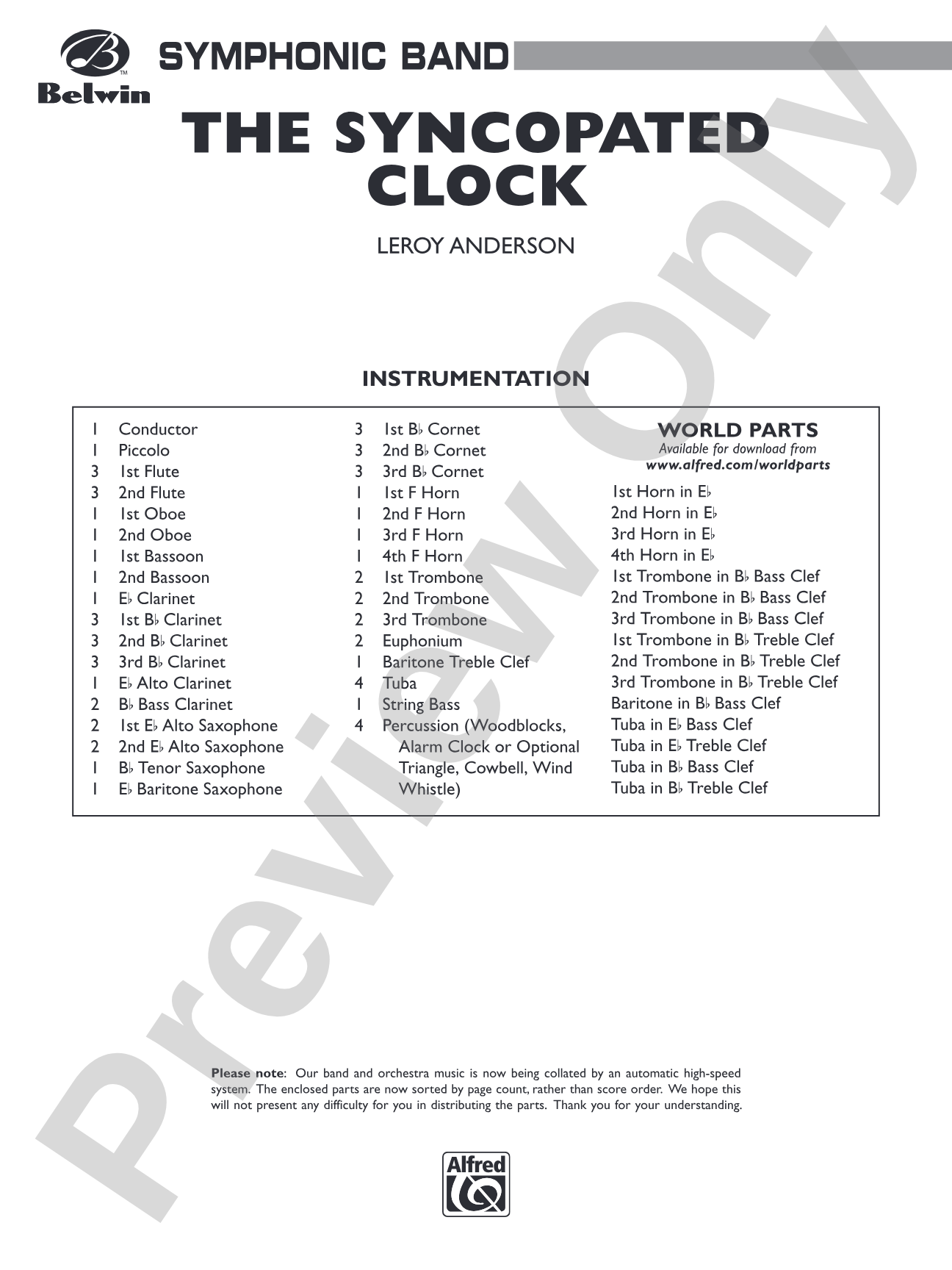 The Syncopated Clock: Concert Band Conductor Score & Parts