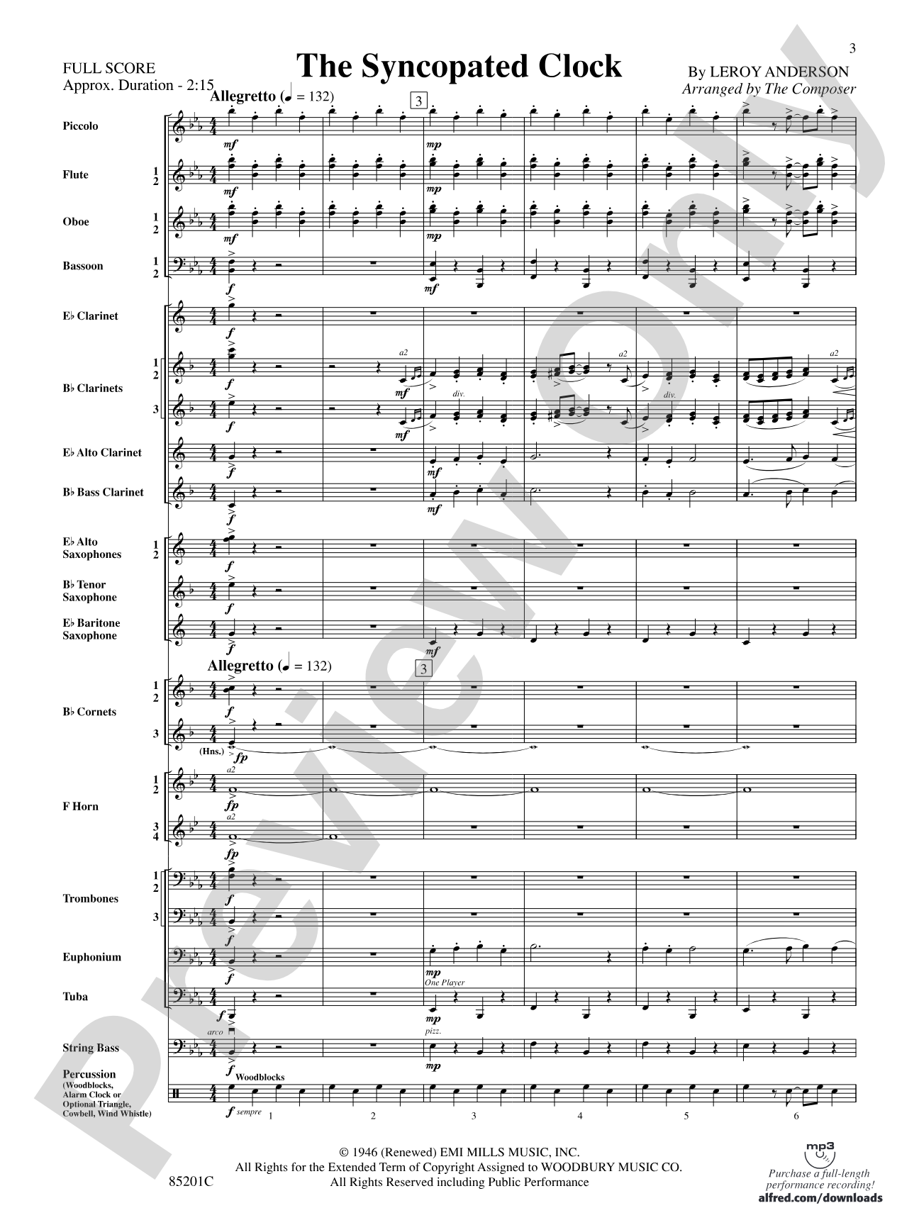 The Syncopated Clock: Concert Band Conductor Score & Parts