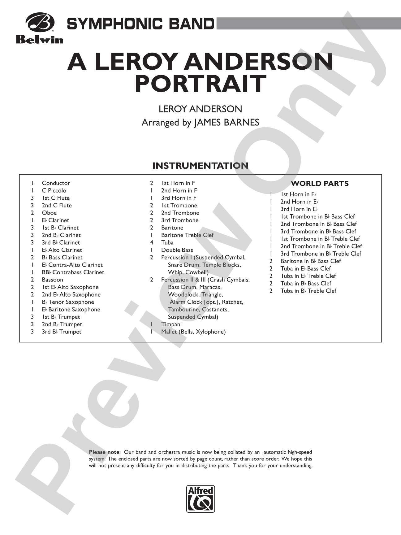 Leroy Anderson Portrait: Concert Band Conductor Score & Parts