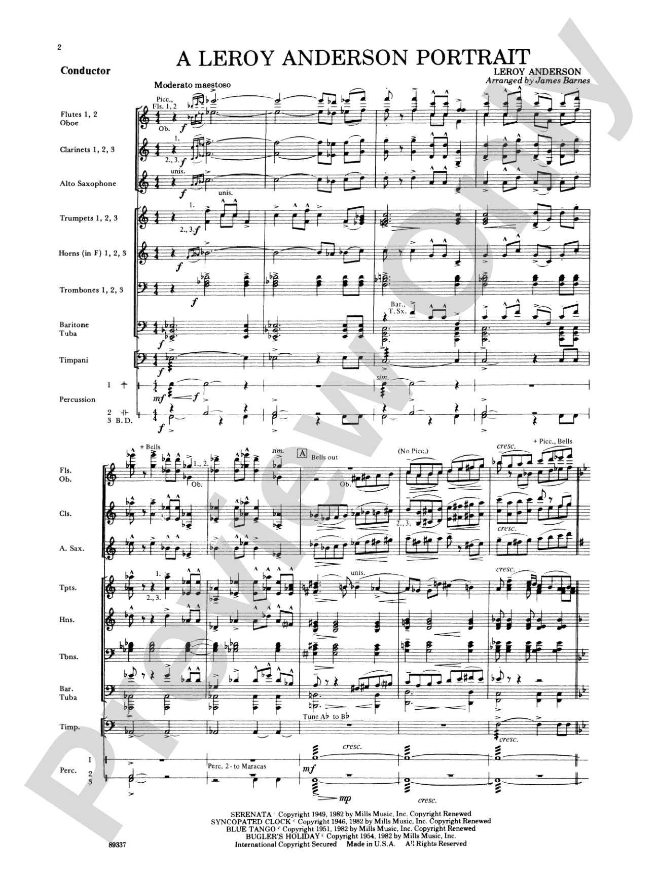 Leroy Anderson Portrait: Concert Band Conductor Score & Parts