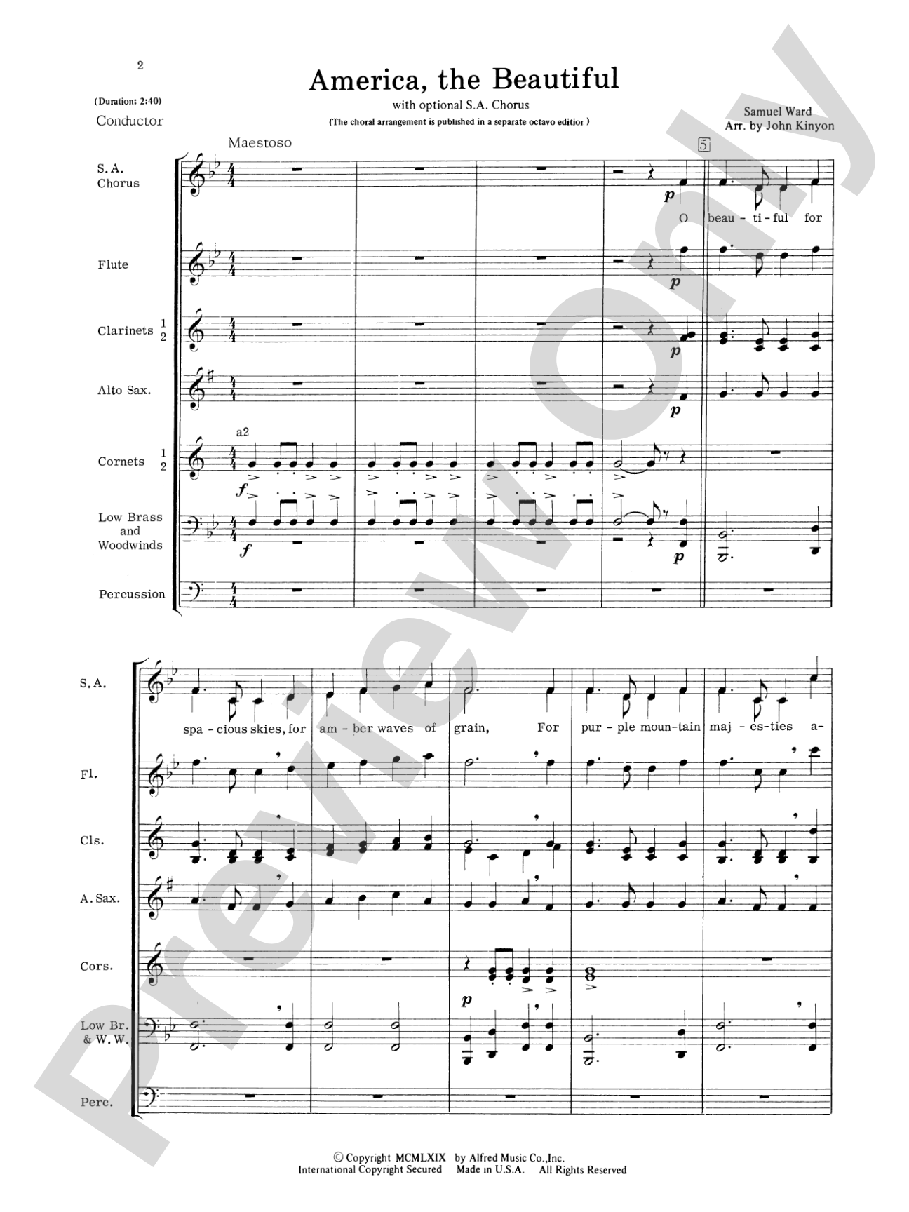 America, the Beautiful: Concert Band Conductor Score & Parts
