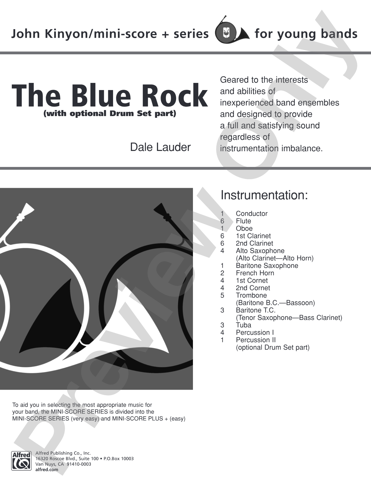 The Blue Rock (with optional Drum Set part): Concert Band Conductor Score & Parts