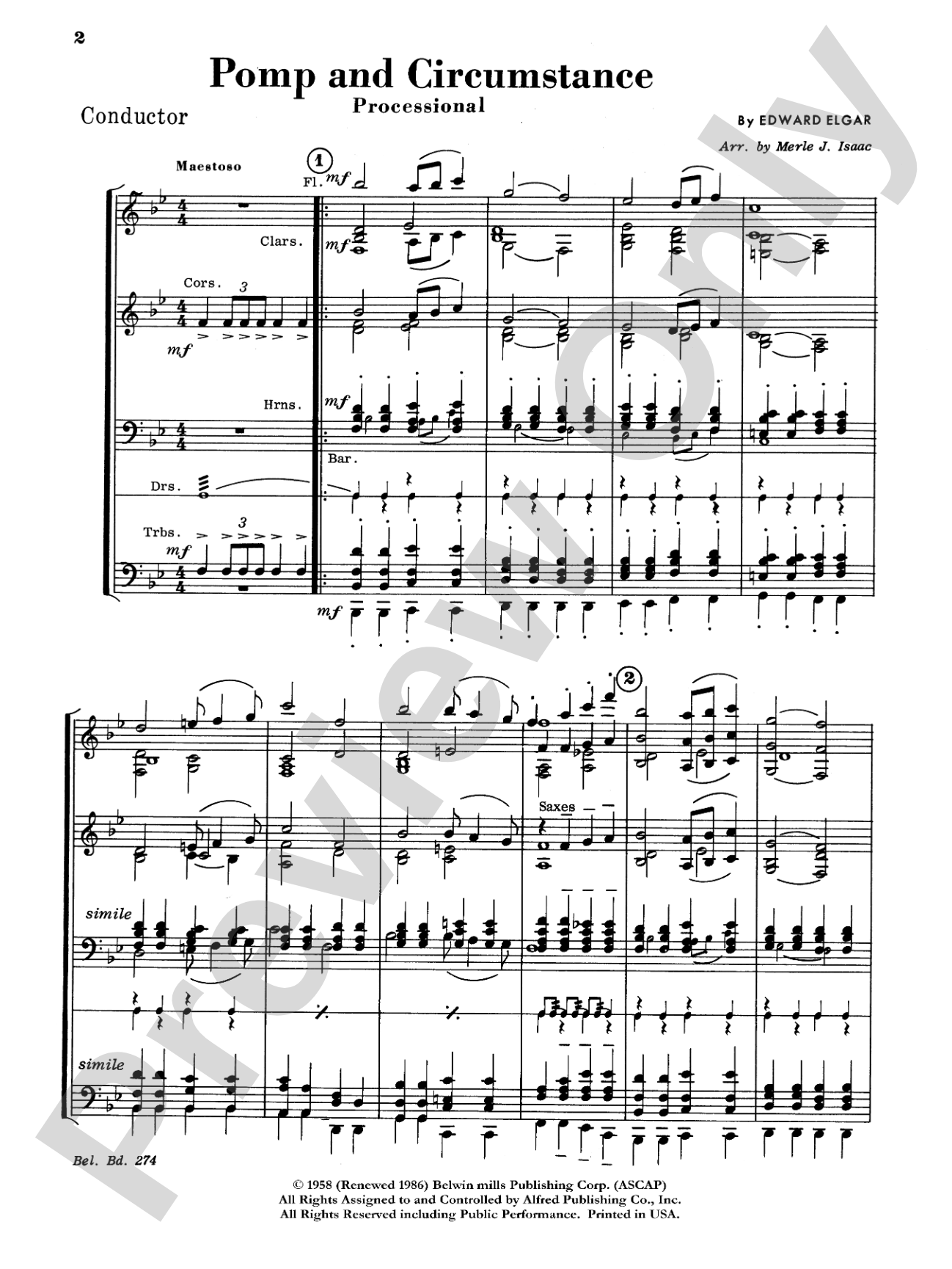Pomp and Circumstance, Op. 39, No. 1 (Processional): Concert Band Conductor Score & Parts