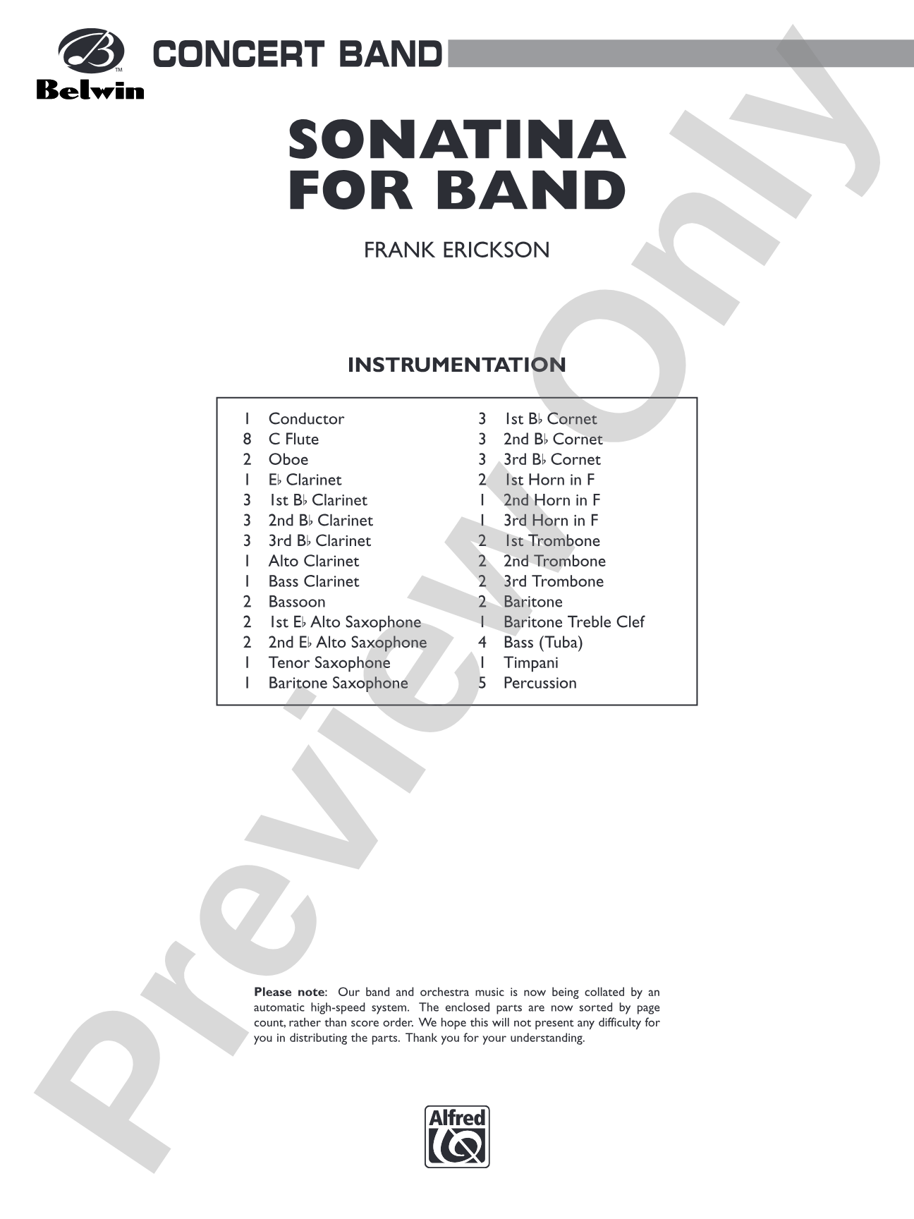 Sonatina for Band: Concert Band Conductor Score & Parts